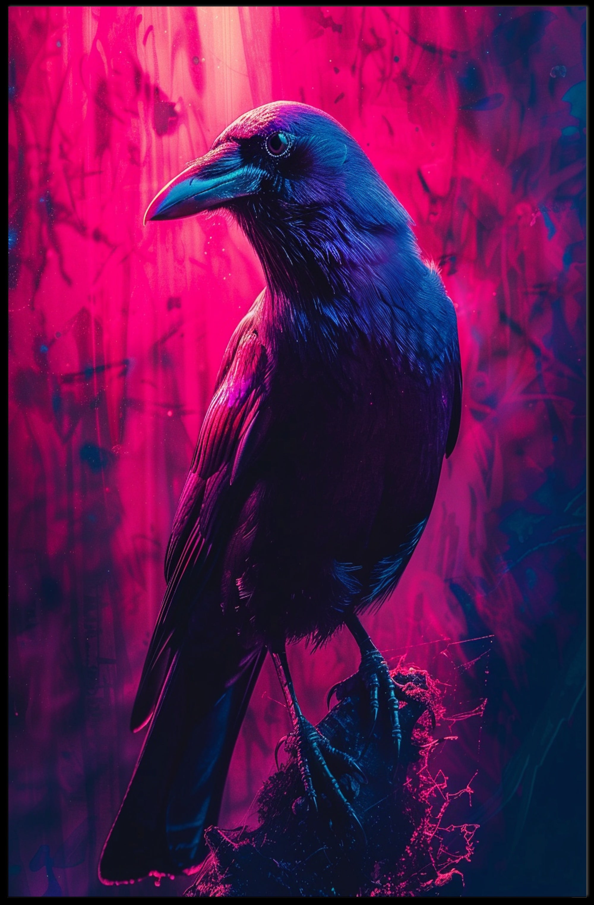 Vibrant Raven in Neon Hues Art Poster Print PosterGoat