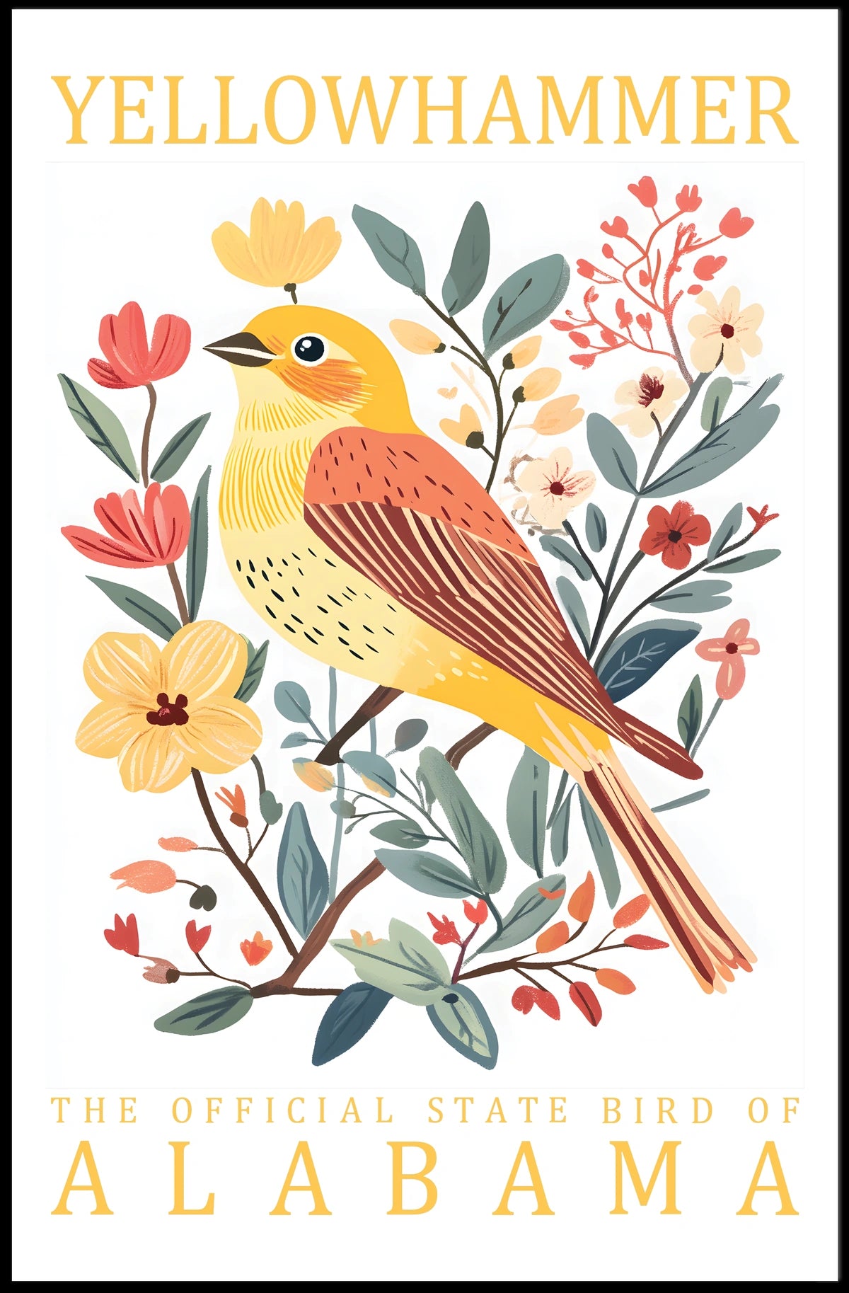 Yellowhammer Bird Alabama Nature Art Poster Print