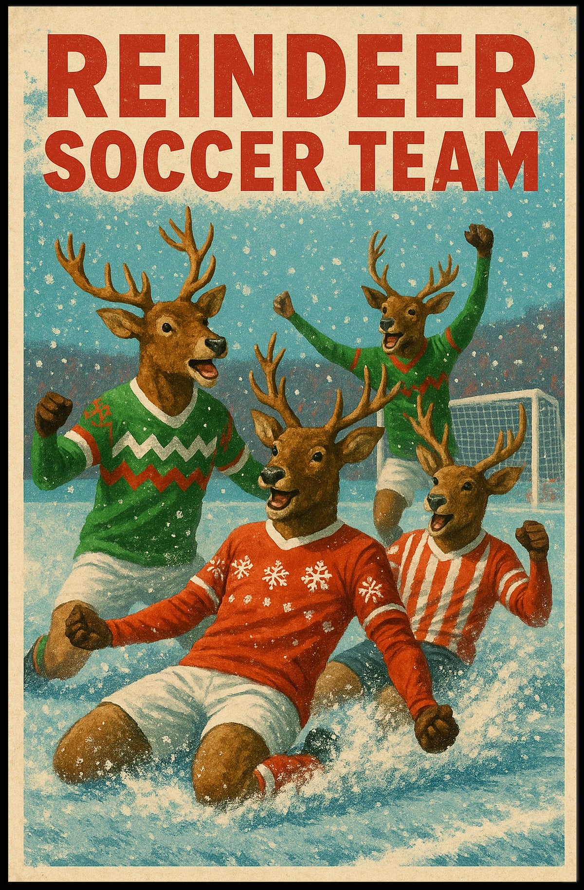 Reindeer Soccer Team Celebration Poster