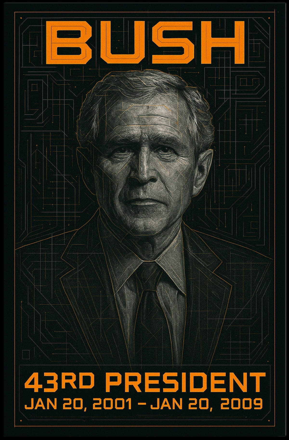 George W. Bush 43rd President of the United States Techno Schematic Poster