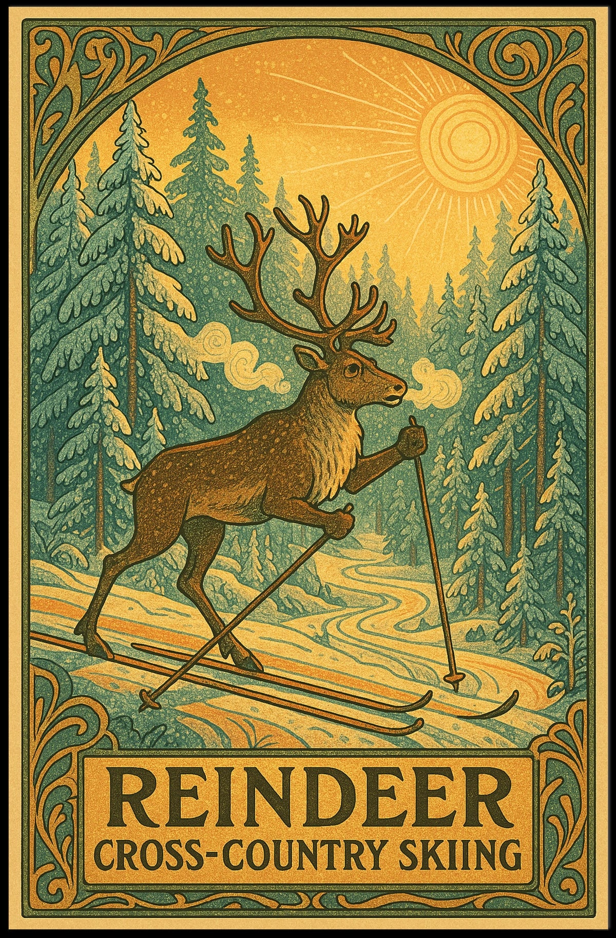 Reindeer Cross-Country Skiing Poster