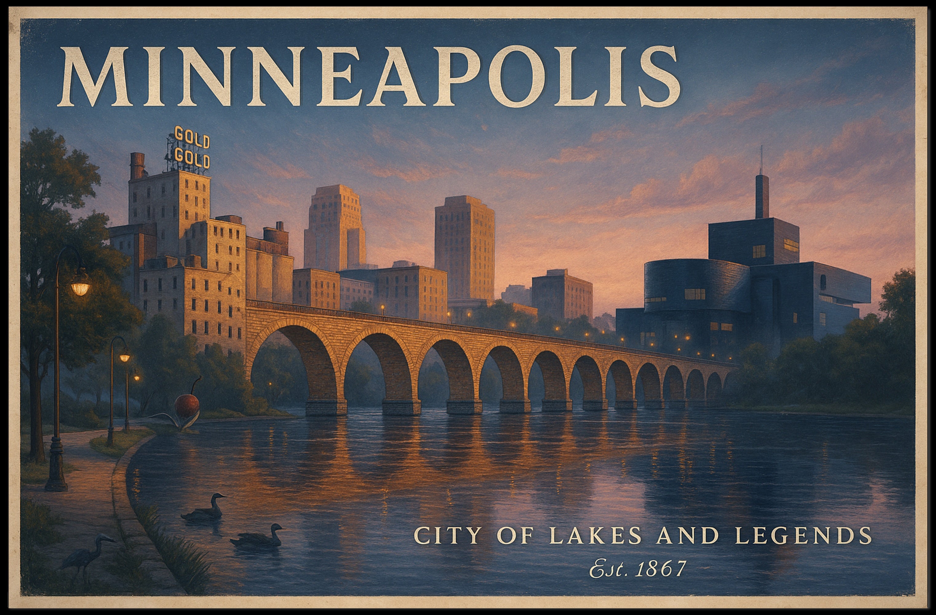 Minneapolis City of Lakes Travel Poster