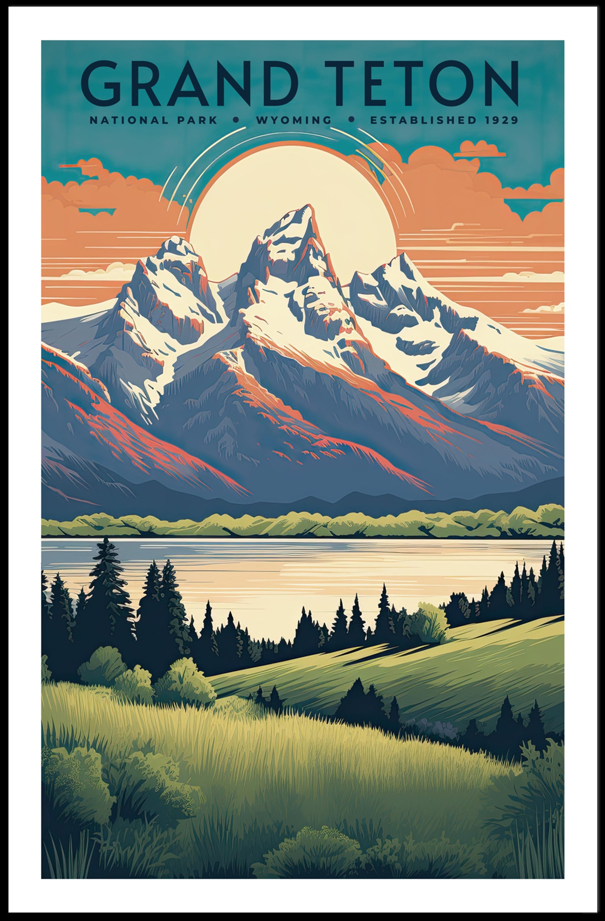 Grand Teton Vintage Travel Poster Print Wall Art