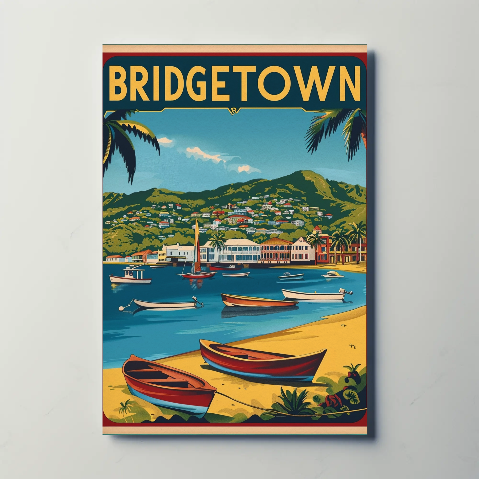 Bridgetown Barbados Caribbean Coastline Vintage Travel Poster