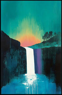 Abstract Waterfall Sunset Poster Modern Wall Art