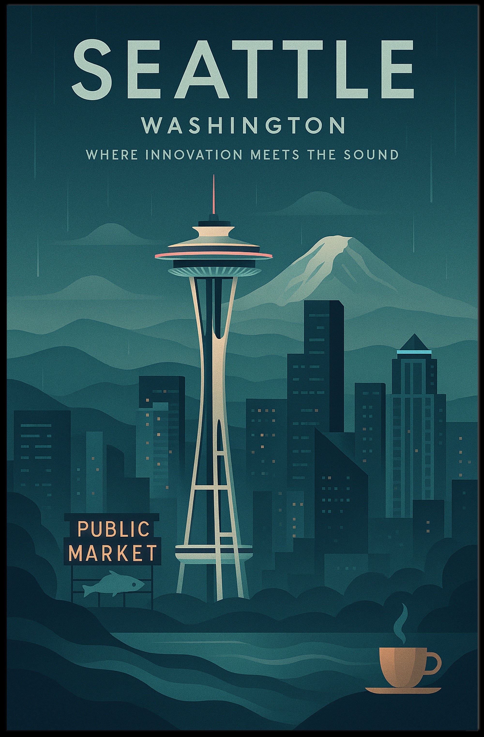 Seattle Space Needle Skyline Travel Poster PosterGoat
