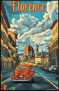 Florence Cathedral scene with vintage car poster