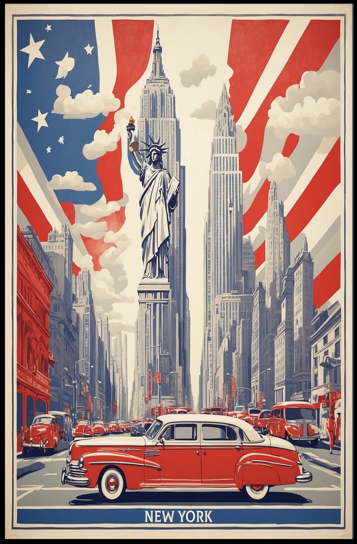 Historic New York Cityscape Poster Vintage Wall Art