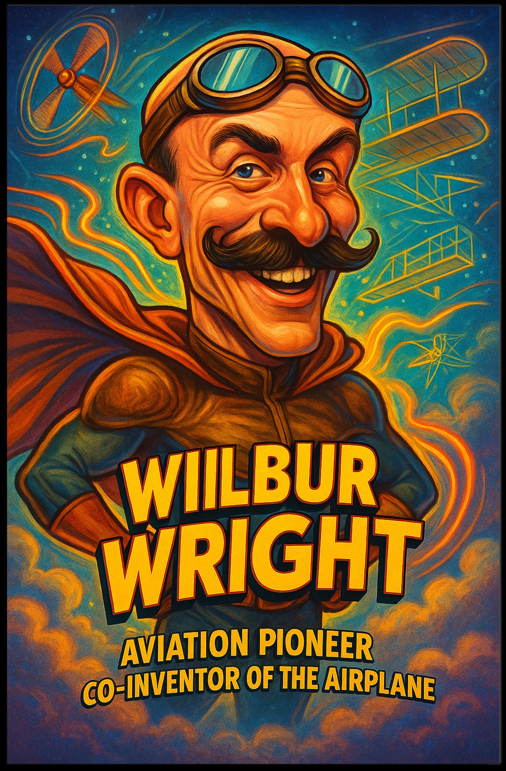 Wilbur Wright Aviation Pioneer Caricature Historical Poster