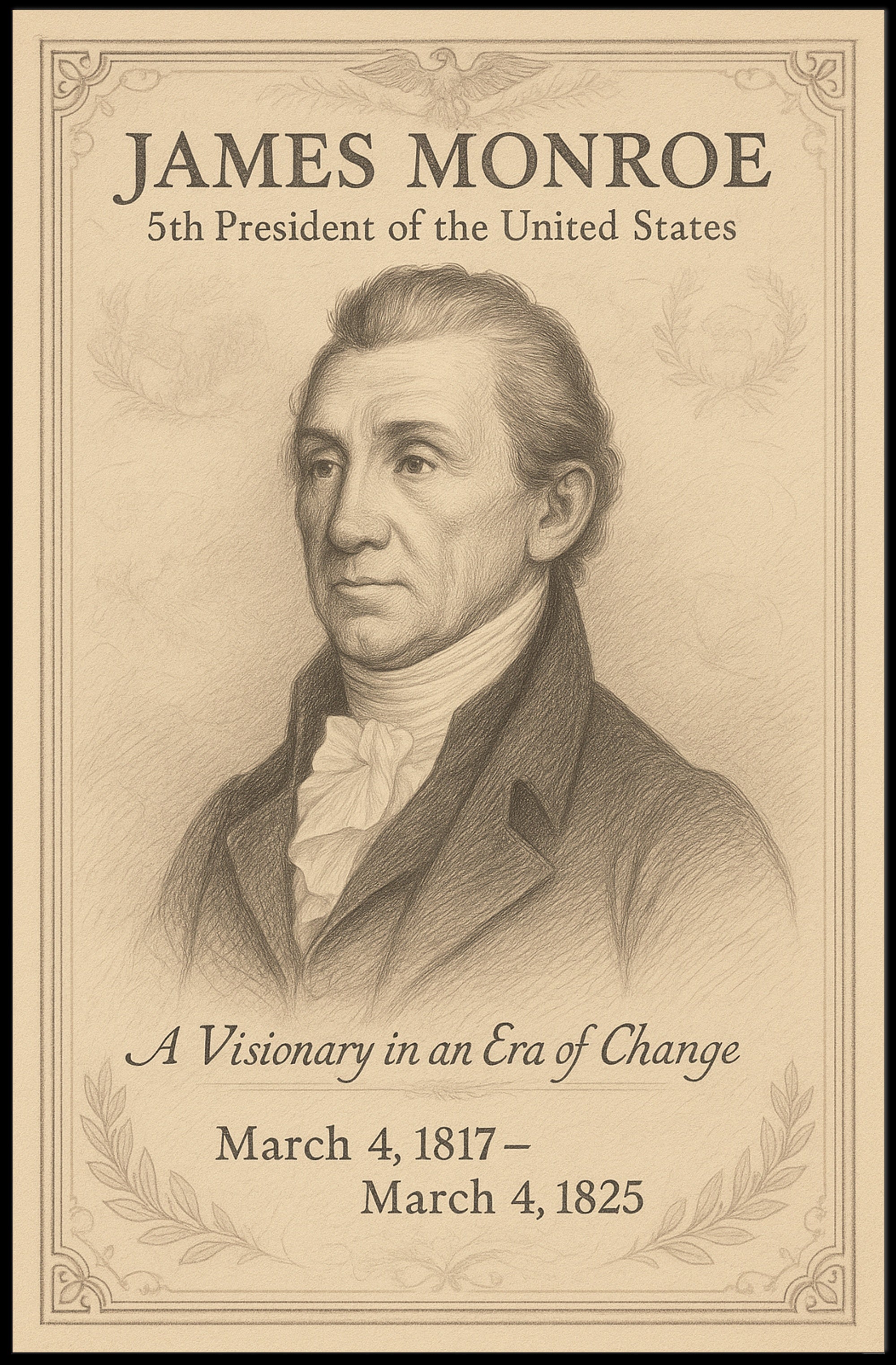 James Monroe 5th President Sketch Poster Art Print Decor PosterGoat