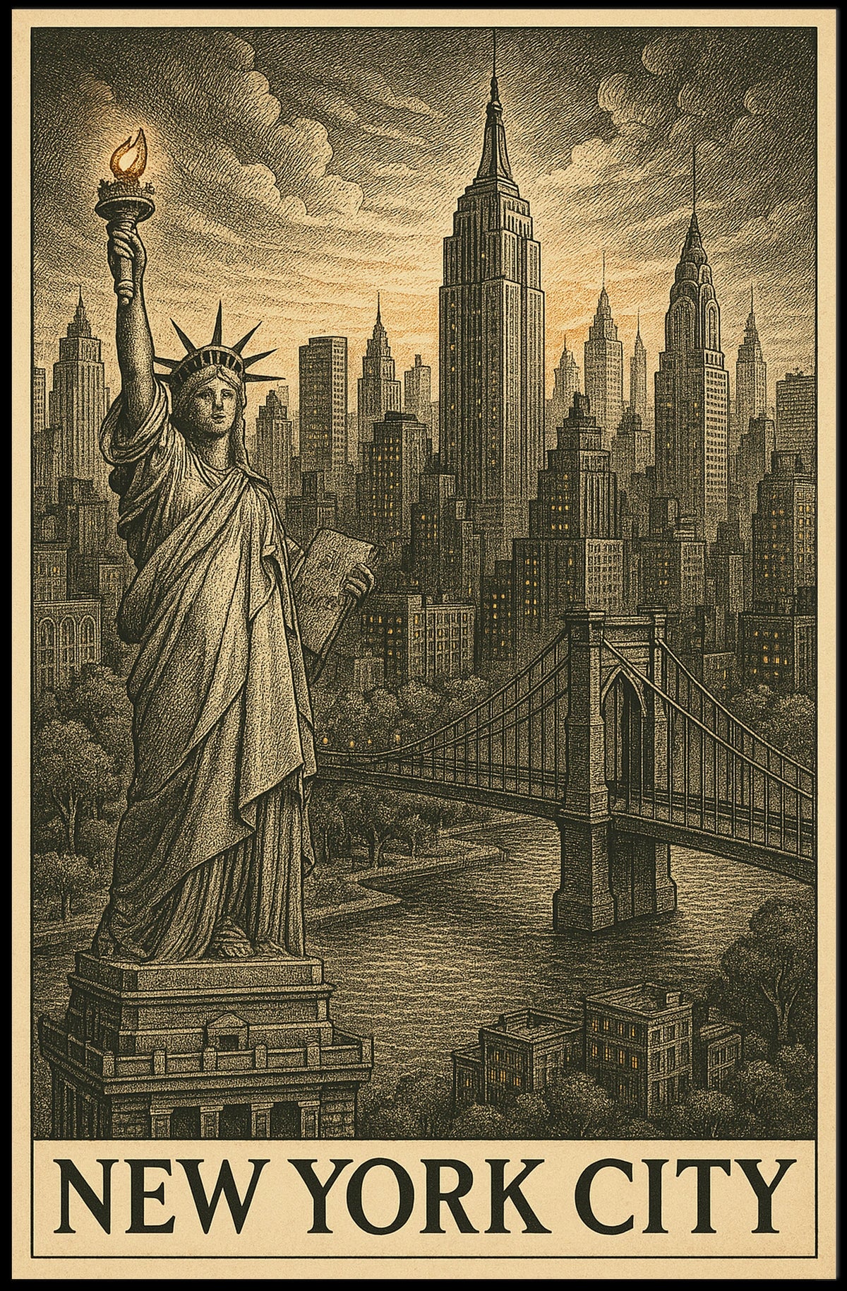 Iconic New York City Poster Vintage Skyline Art for Home