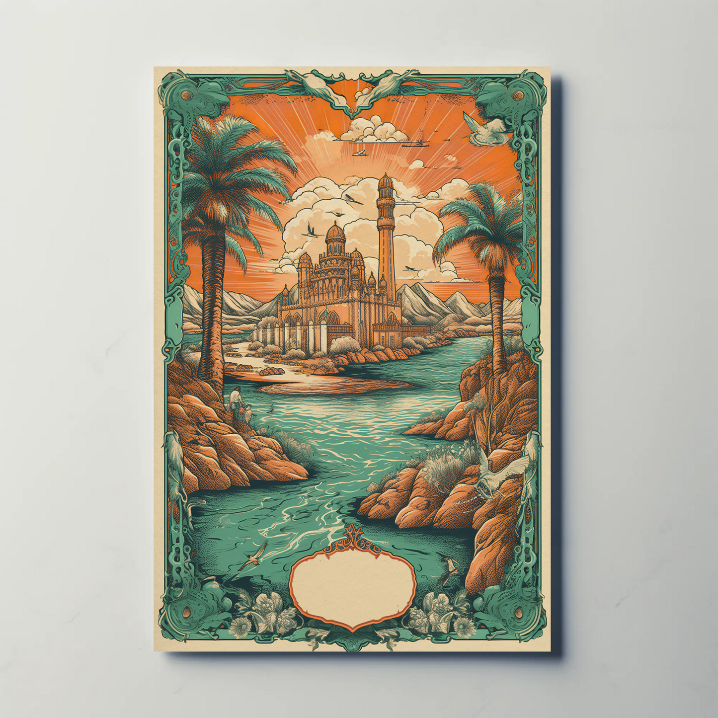 Middle Eastern River Palace Fantasy Landscape Travel Poster