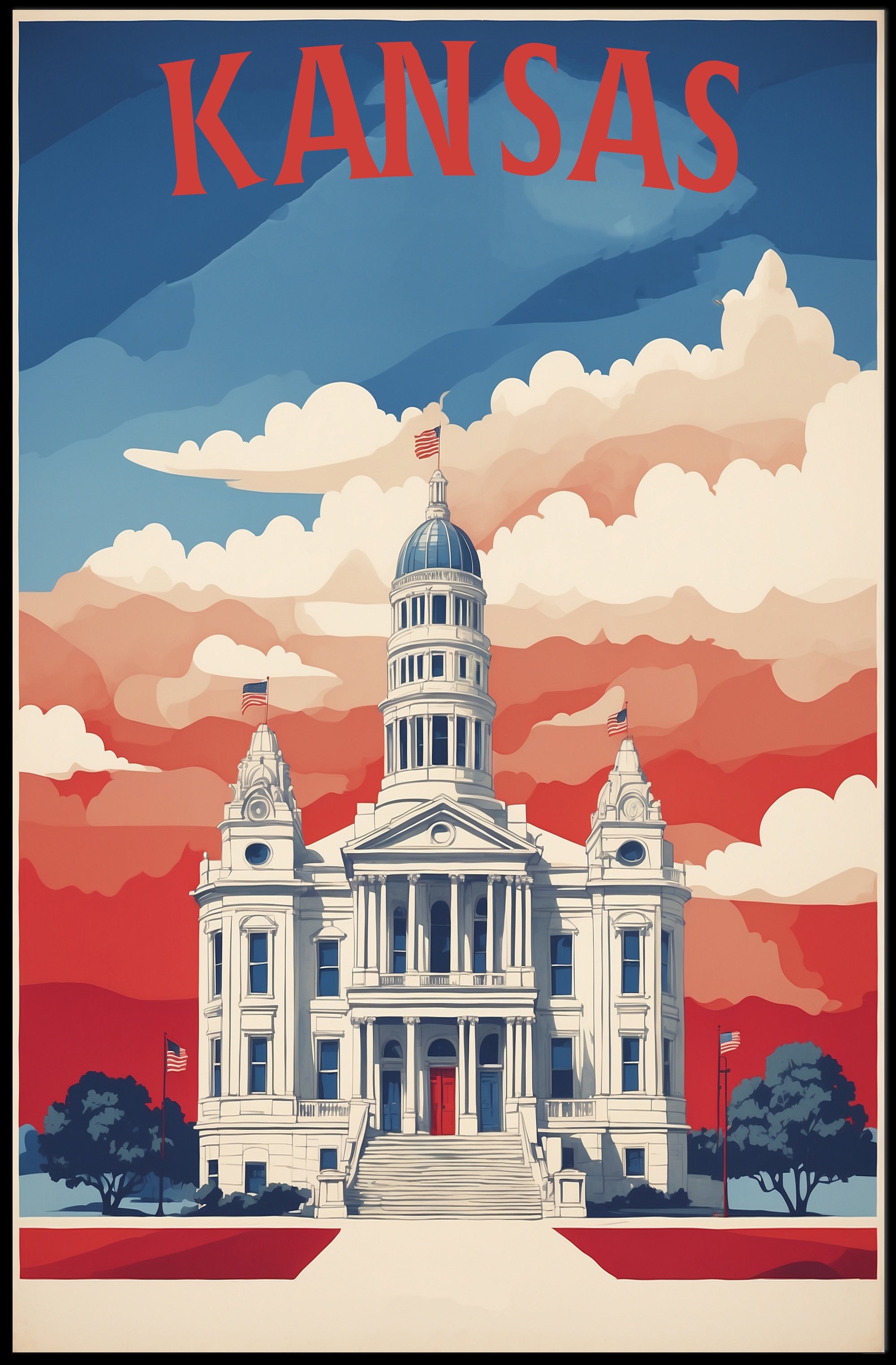 Kansas State Capitol Patriotic Vintage Travel Poster