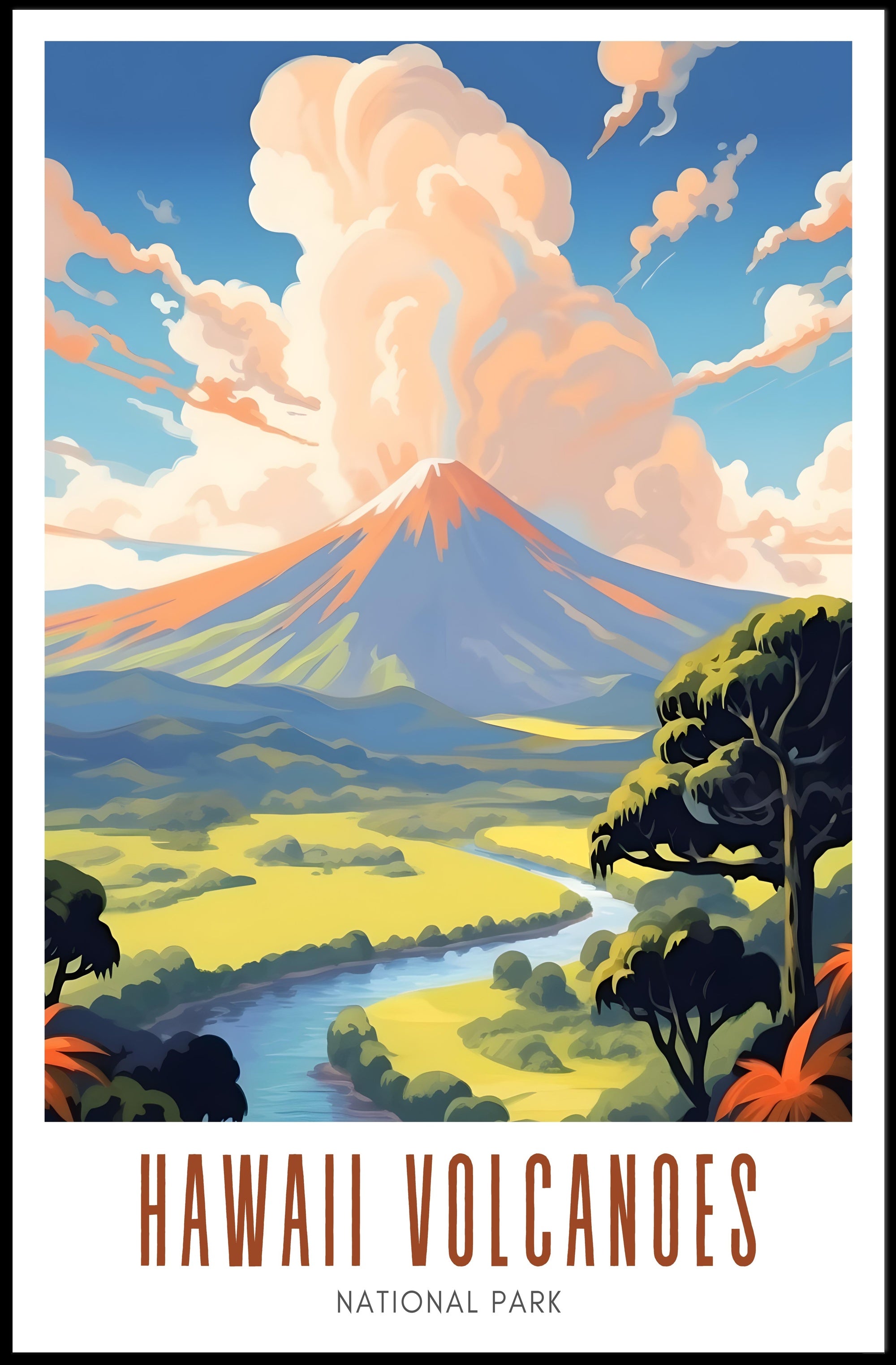 Hawaii Volcanoes National Park Poster Vintage Travel
