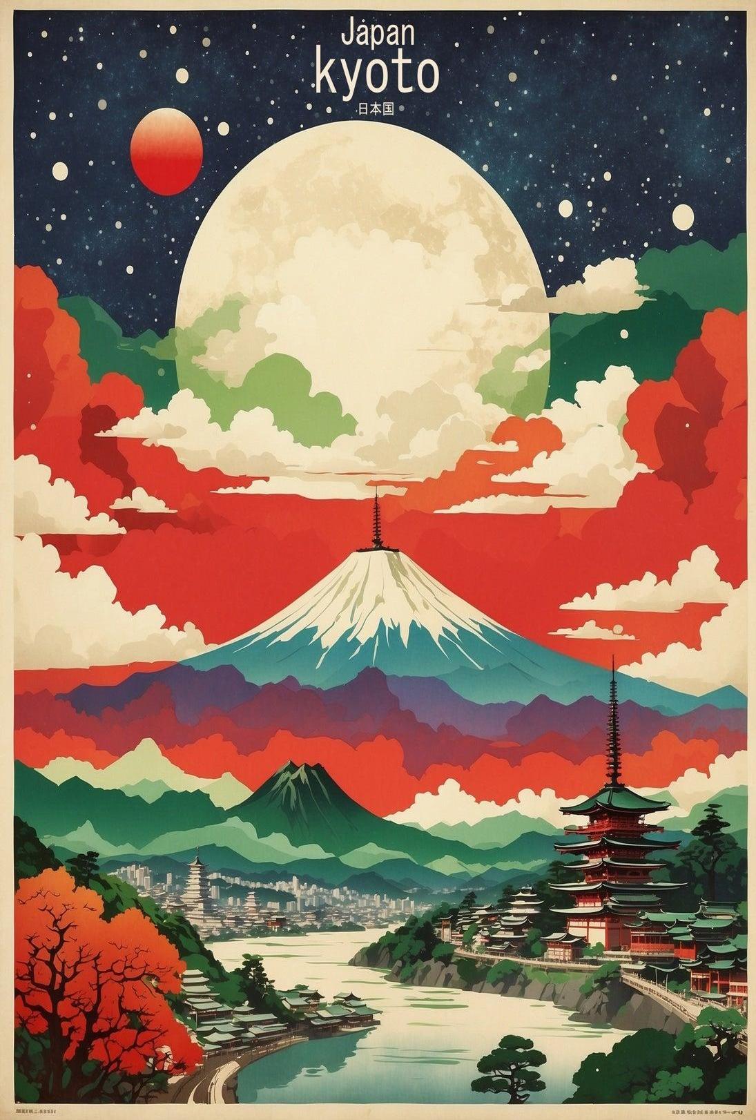 Kyoto Mount Fuji Vintage Travel Poster