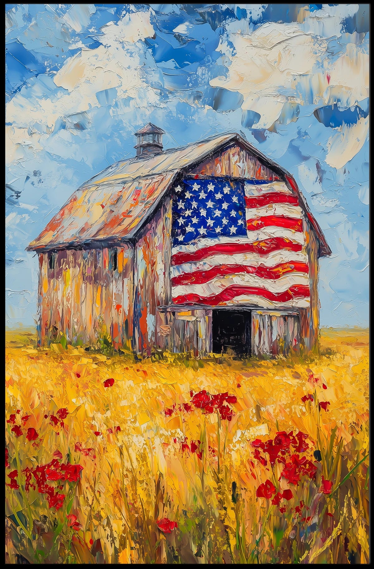 patriotic barn in the countryside Poster