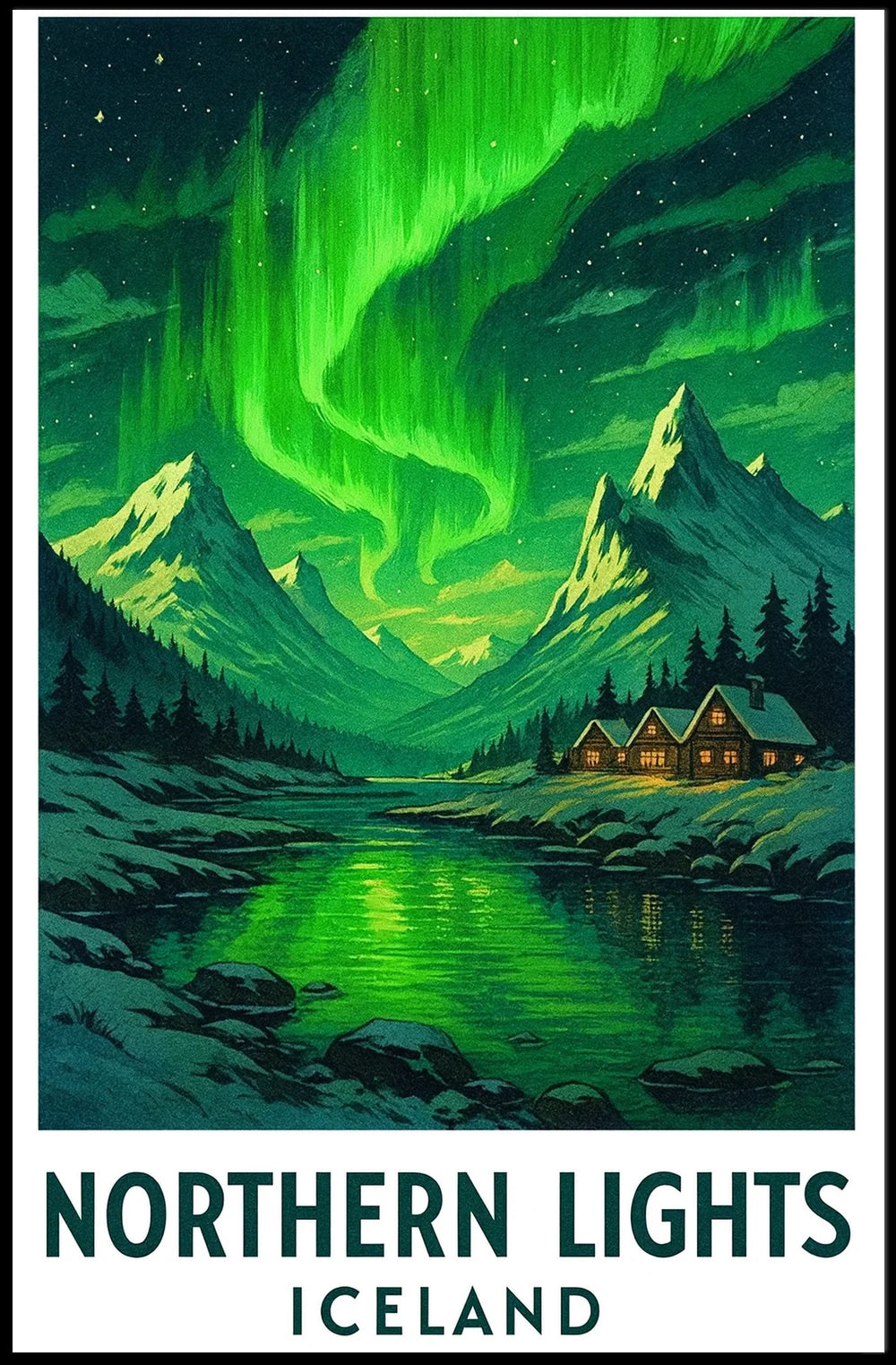Northern Lights Over Iceland Travel Poster PosterGoat