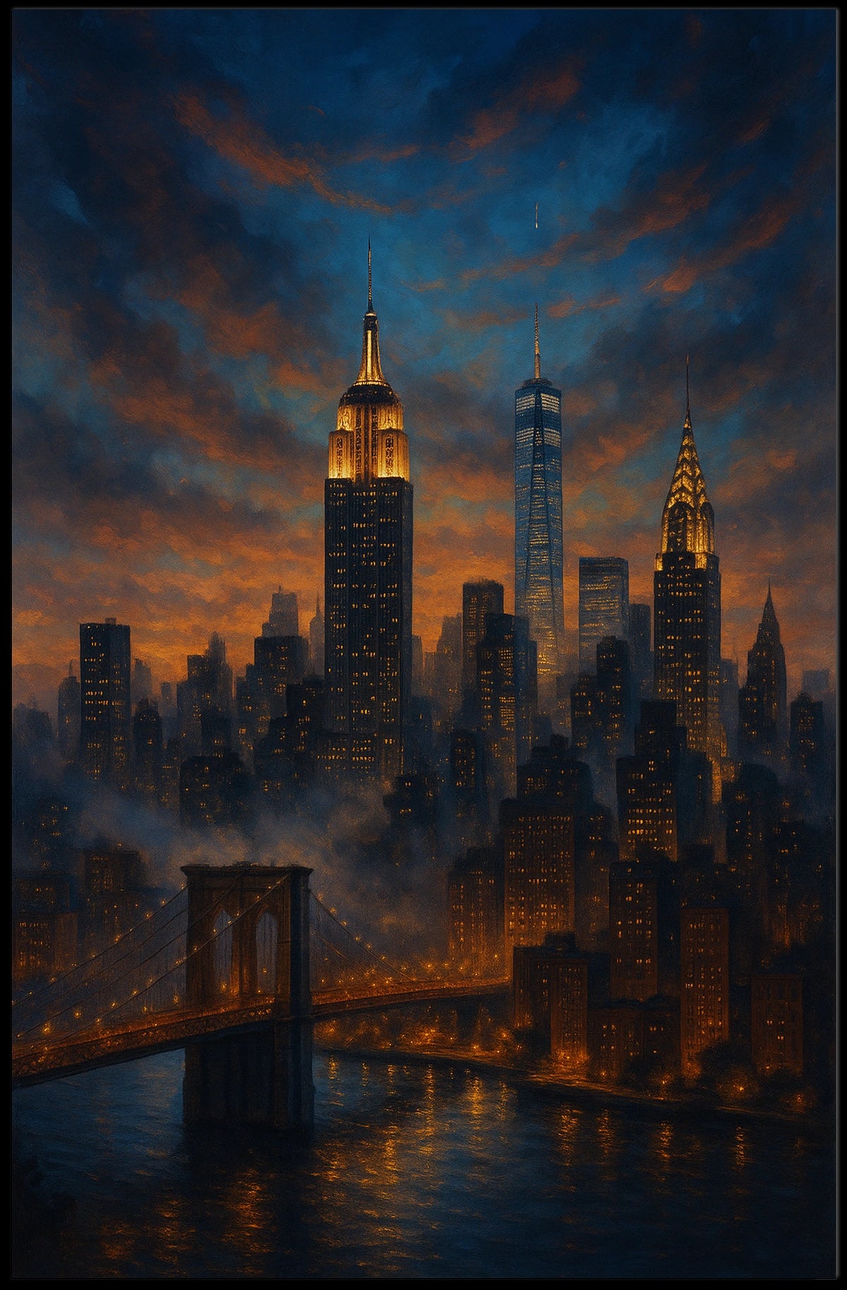 New York City Twilight Skyline Poster Modern Wall Art