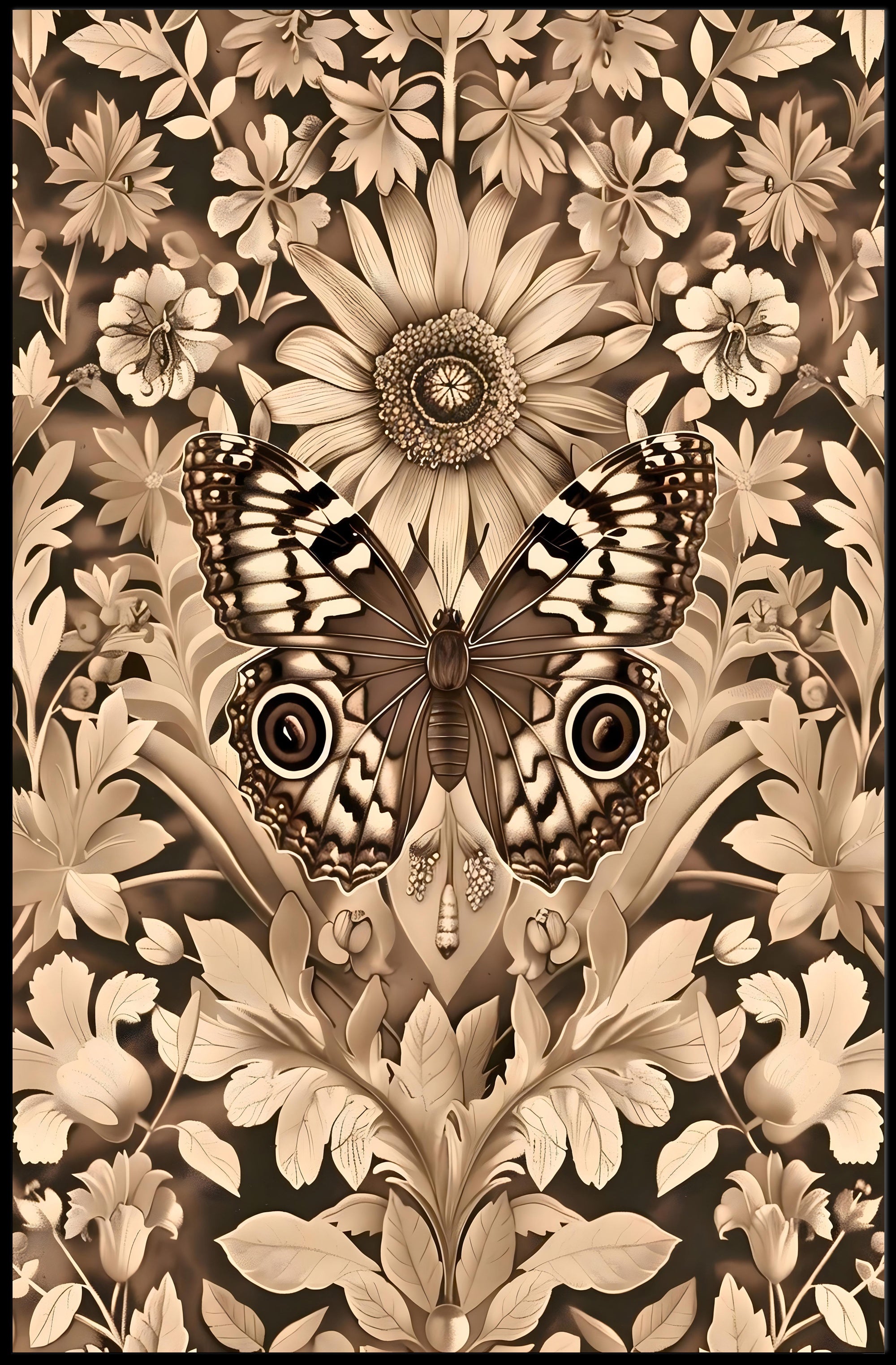 Butterfly and Floral Vintage Artwork Artistic Poster