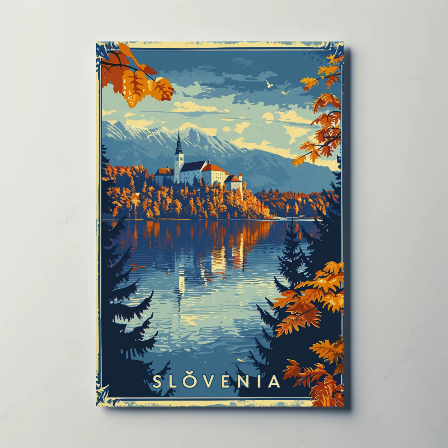 Autumn Lake Bled Slovenia Travel Poster