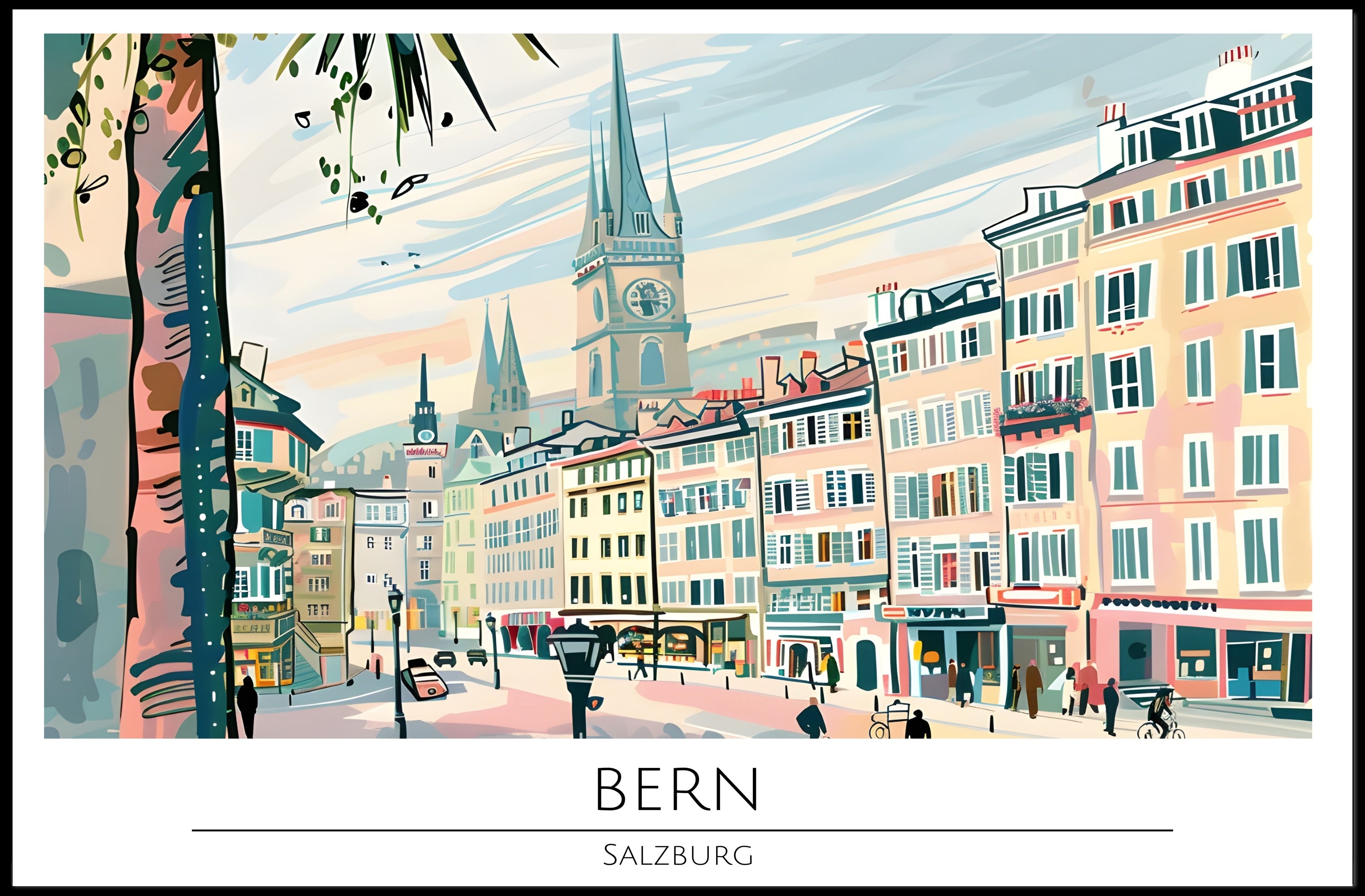 Bern Cityscape Illustration Poster PosterGoat