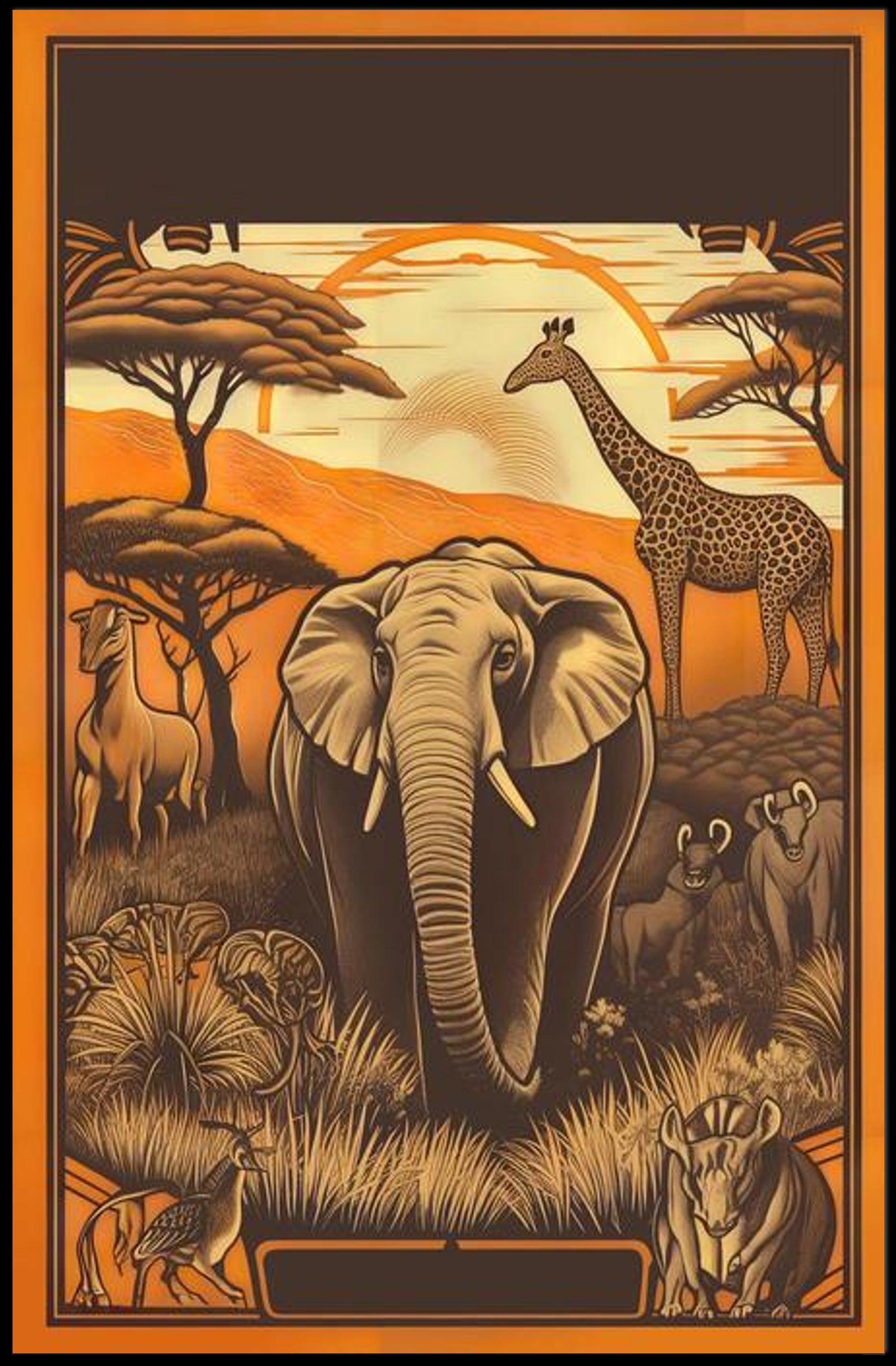 Safari Wildlife Adventure: Majestic Elephant and Savanna Scene Poster
