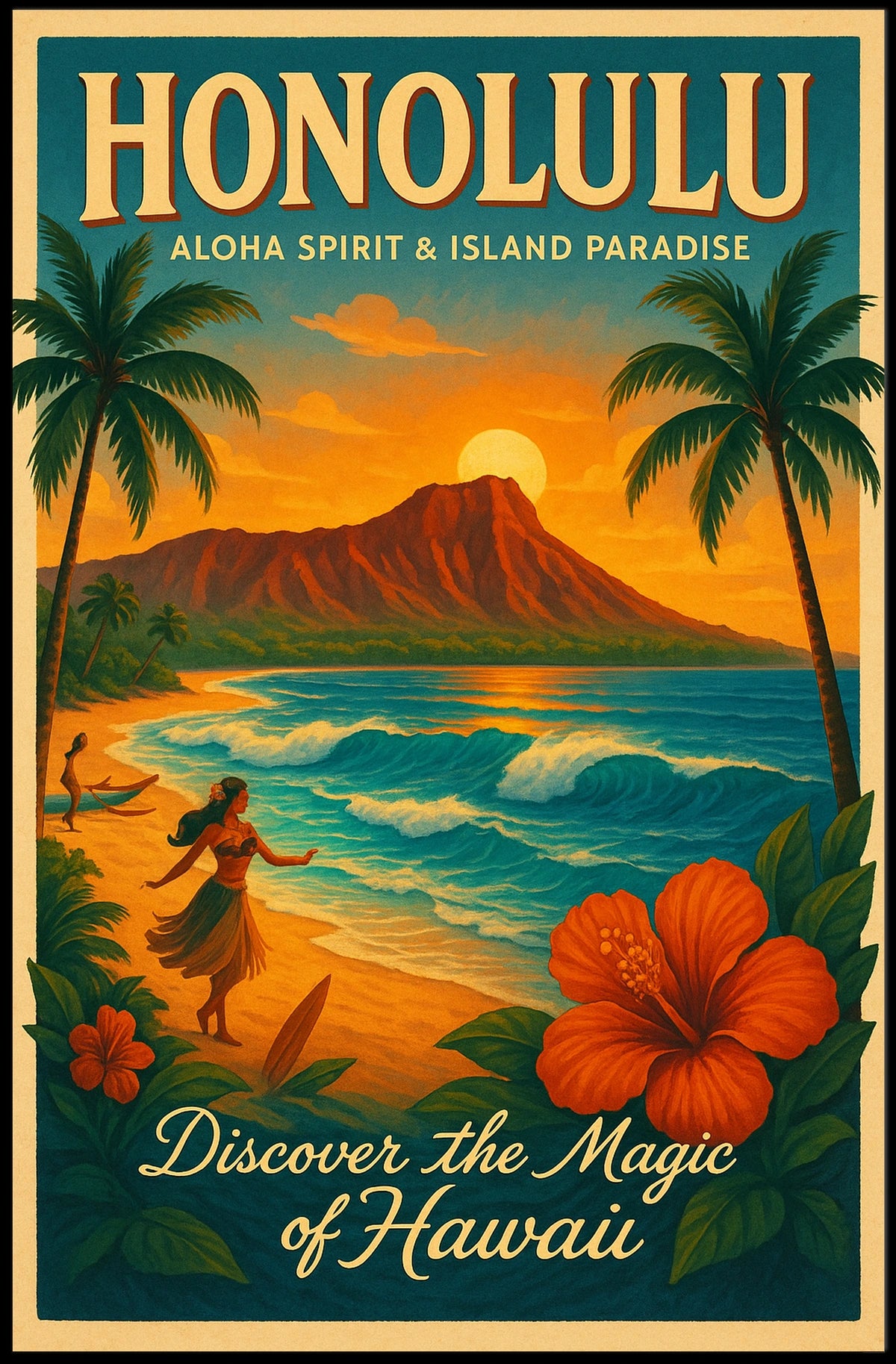 Hawaiian Paradise Vintage Travel Poster Discover Adventure