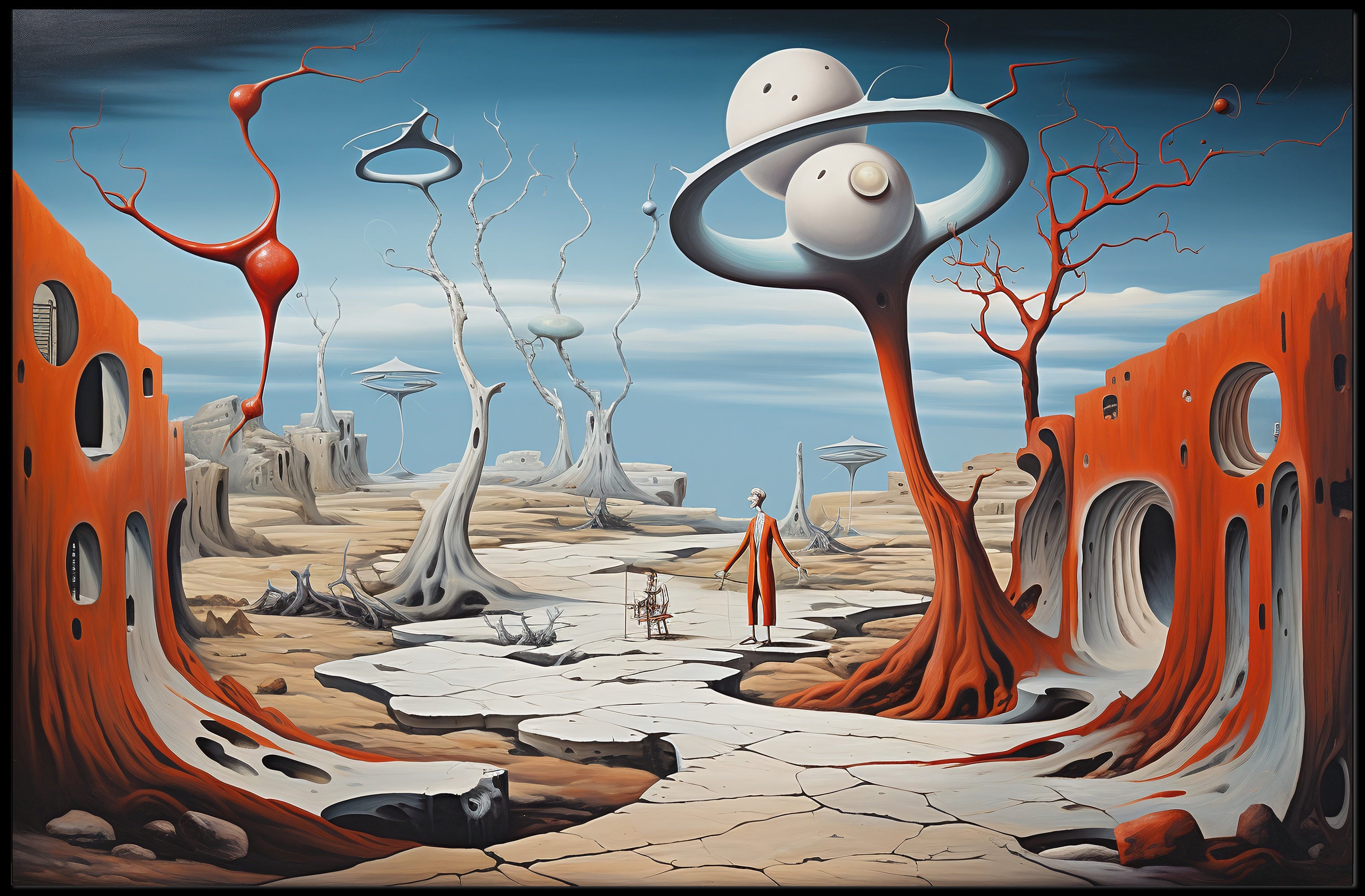 Surreal Alien Landscape with Humanoid Sci-Fi Poster
