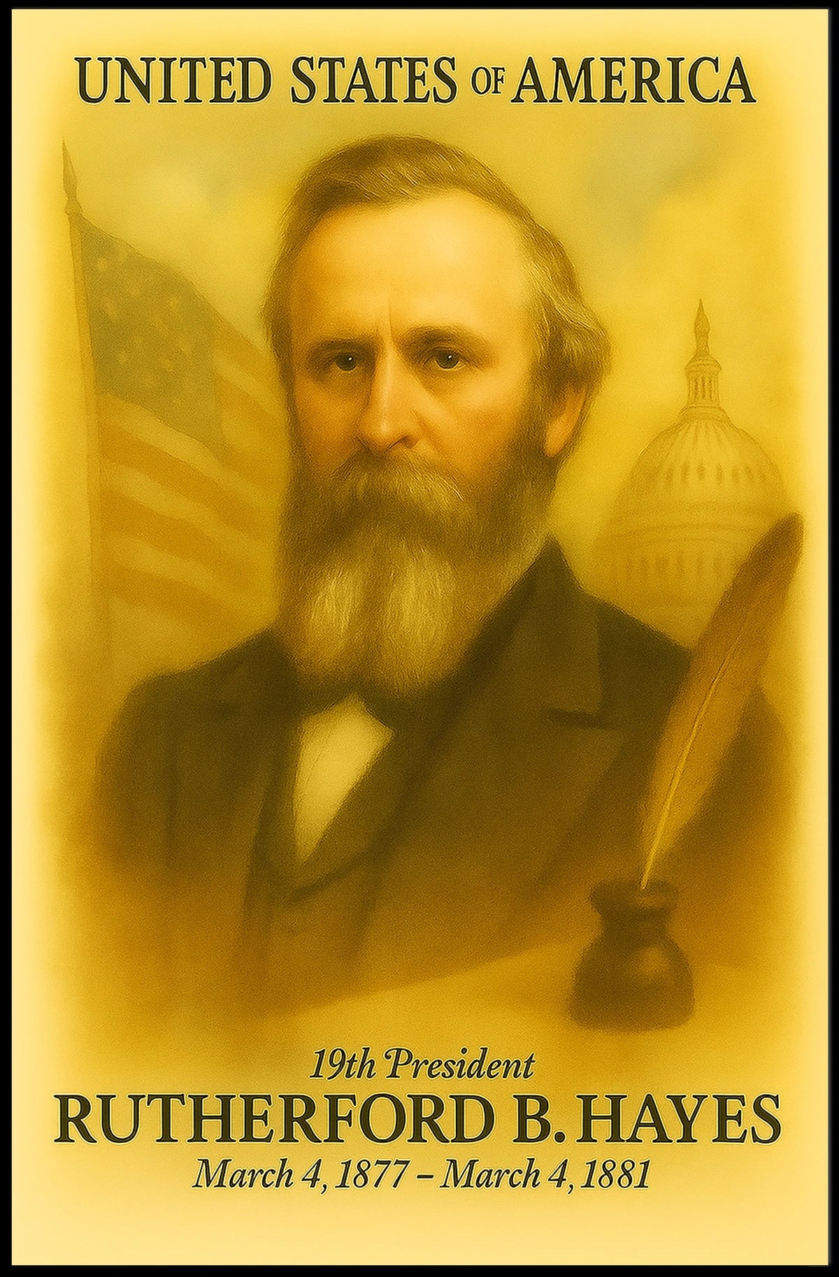 Rutherford B. Hayes 19th President of the United States Vintage Watercolor Poster