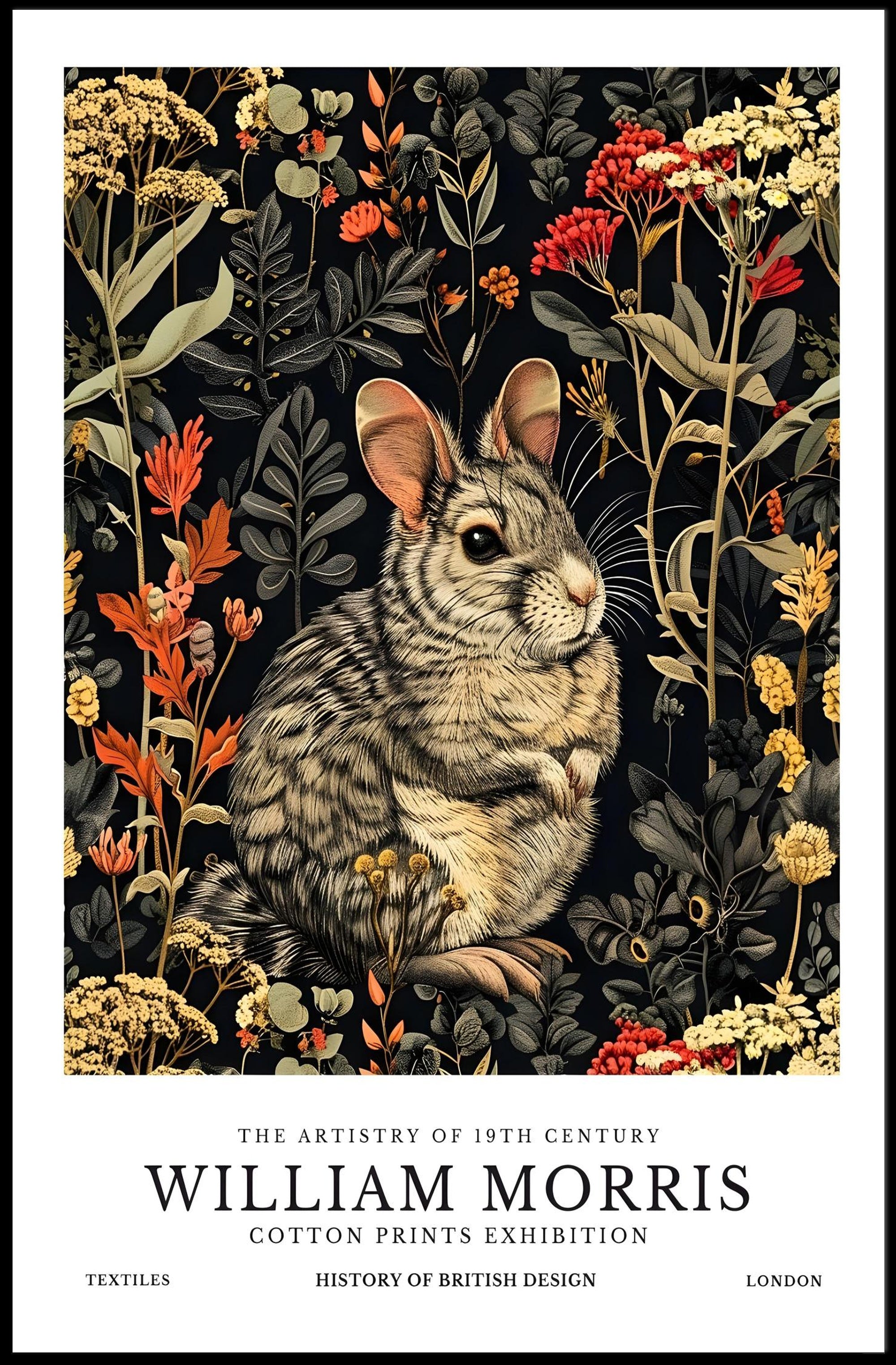 Chinchilla in Arts and Crafts Nature Artistic Poster