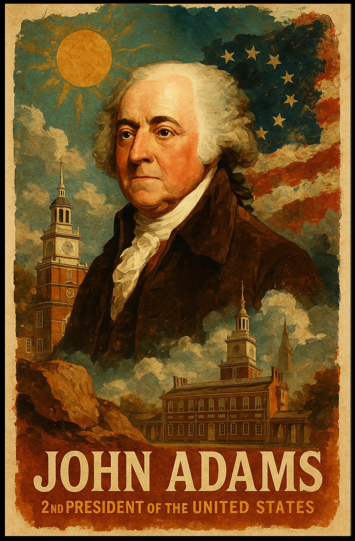 John Adams 2nd President of the United States Layered Digital Collage Poster