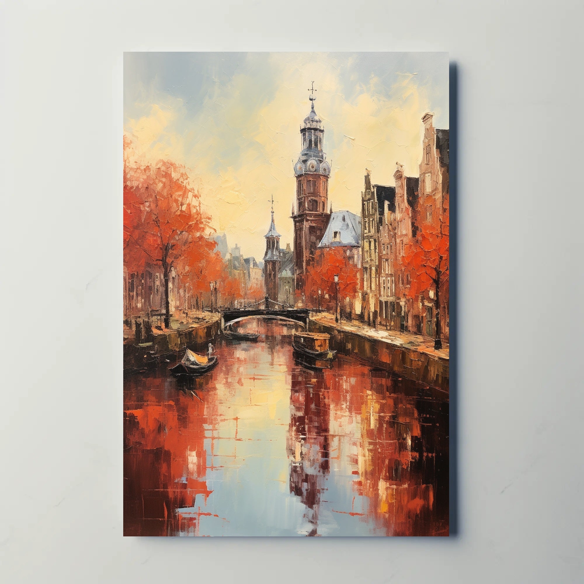 Amsterdam Canal Autumn Scene: Impressionistic Travel Poster