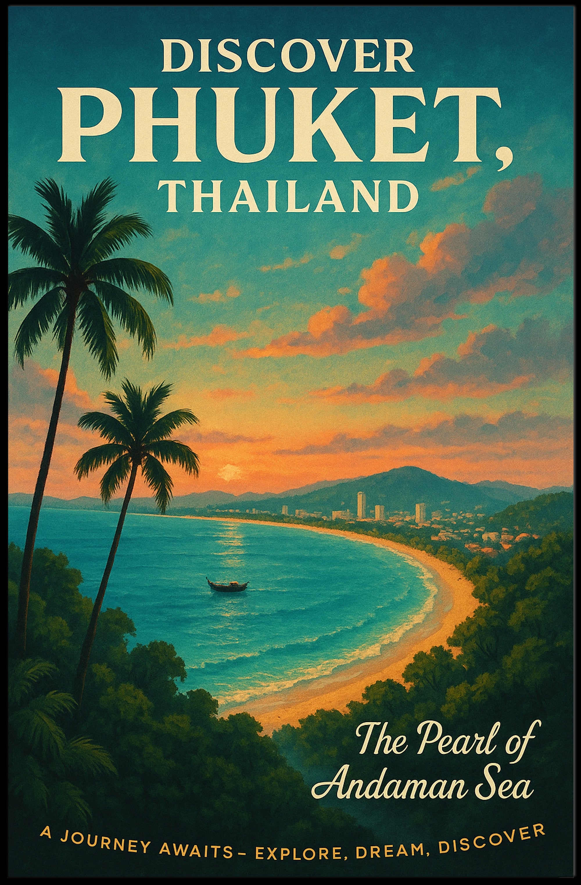 Phuket Travel Poster Vintage Beach Wall Art Print