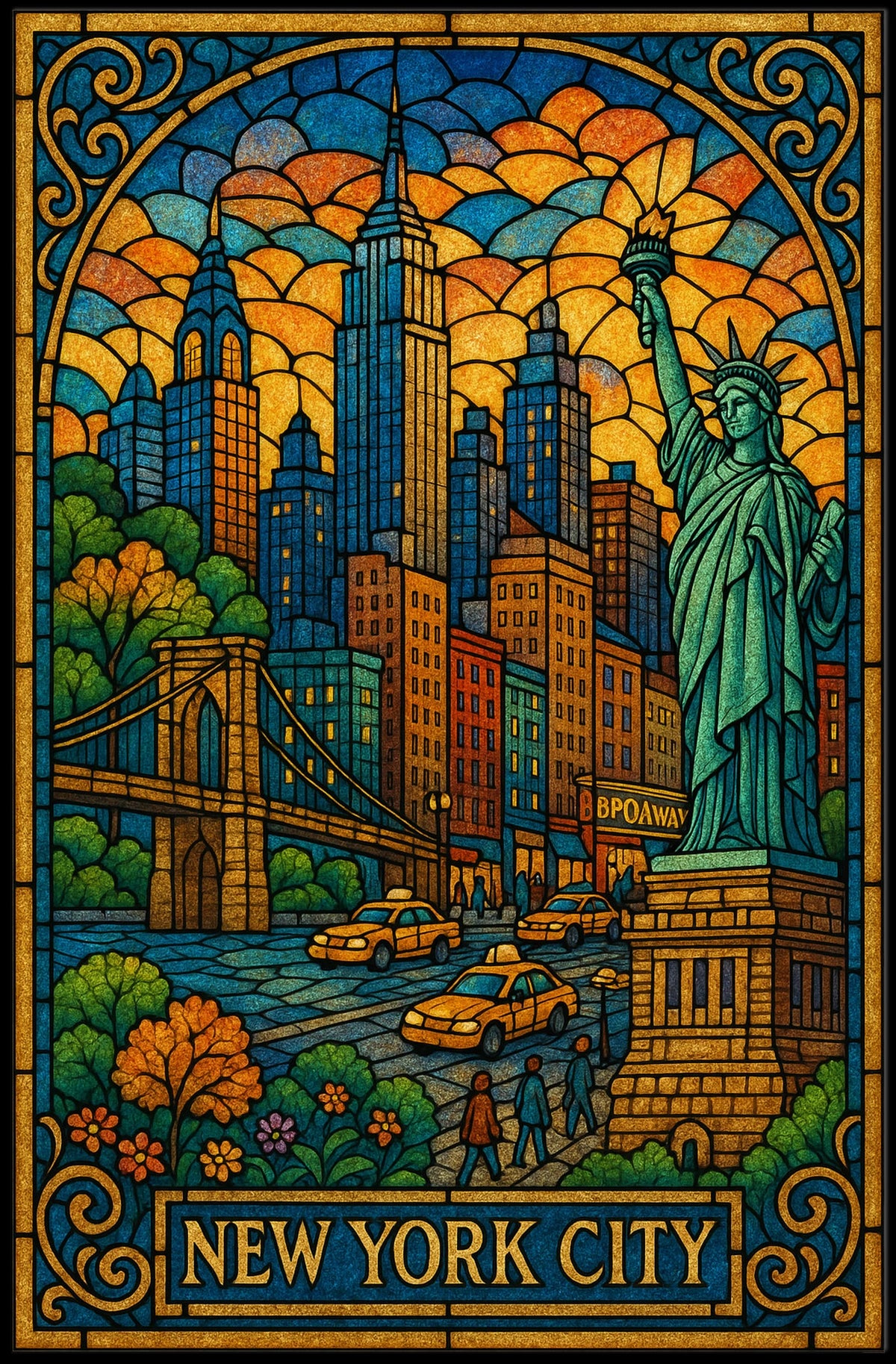 New York City Stained Glass Poster Abstract Wall Art