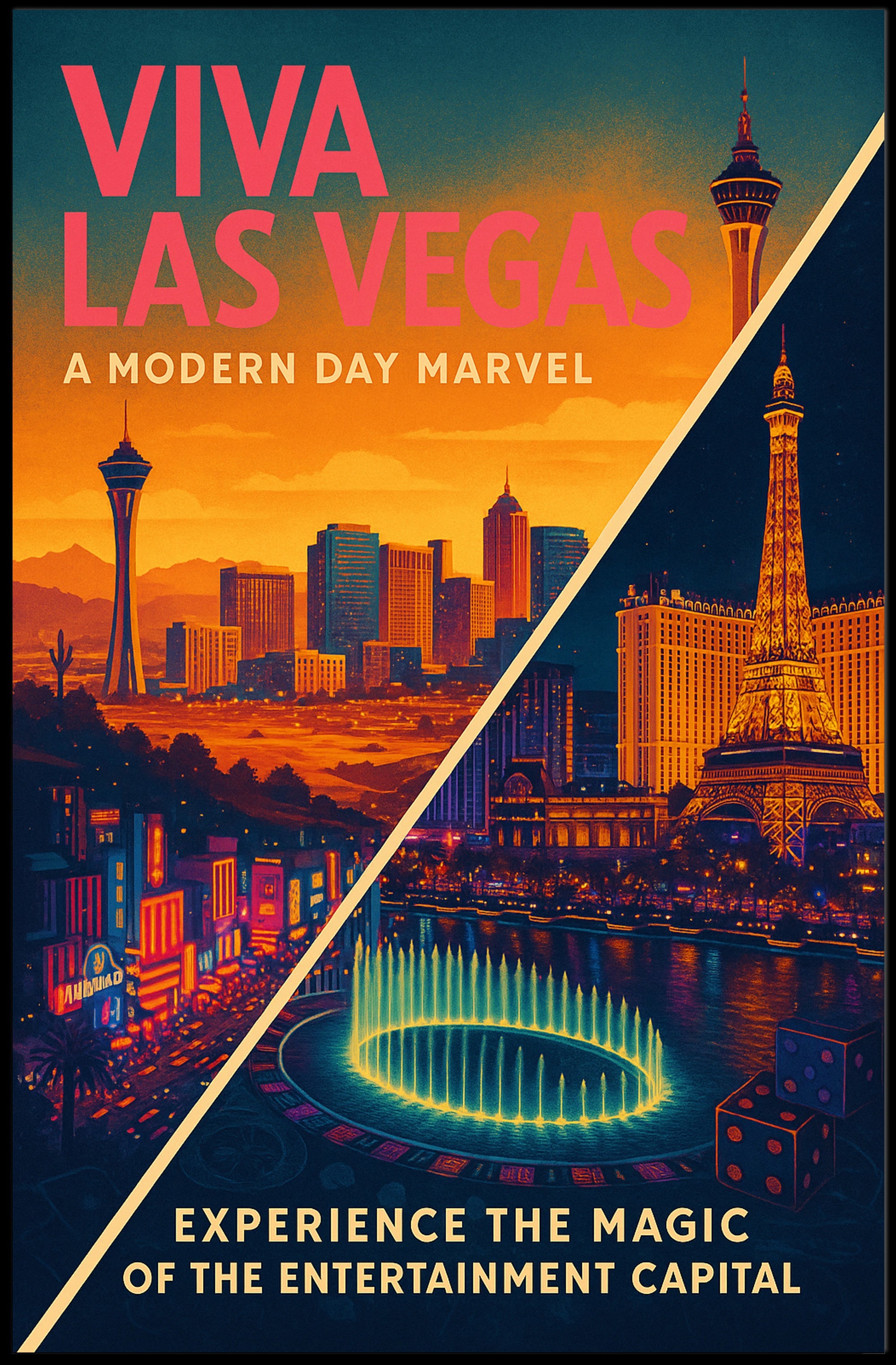 Vibrant Las Vegas Retro Cityscape Urban or Cityscape Poster PosterGoat
