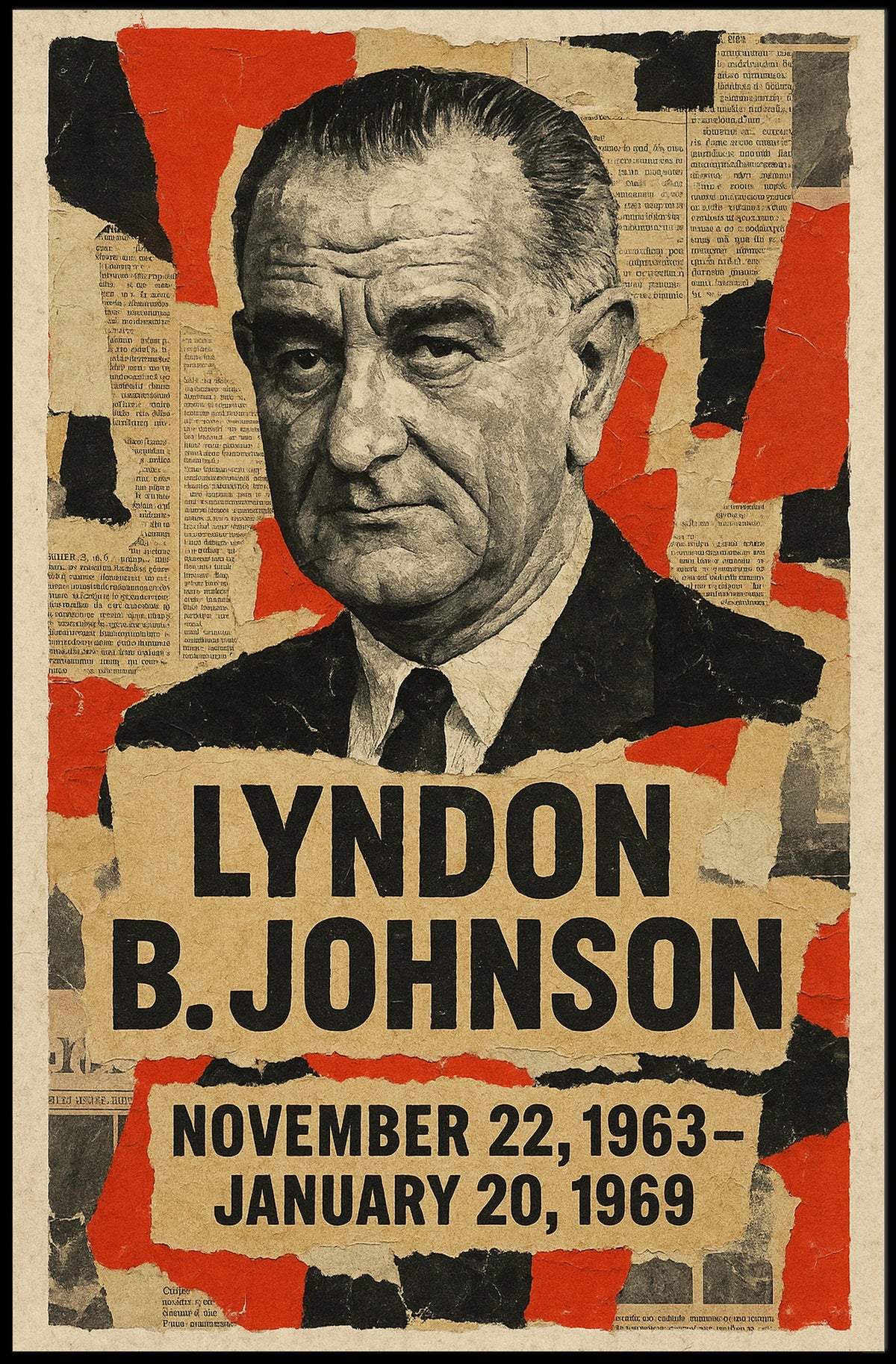 Lyndon B. Johnson 36th President of the United States Layered paper Collage Poster