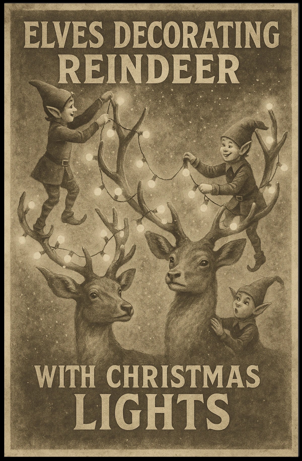Elves Decorating Reindeer Poster
