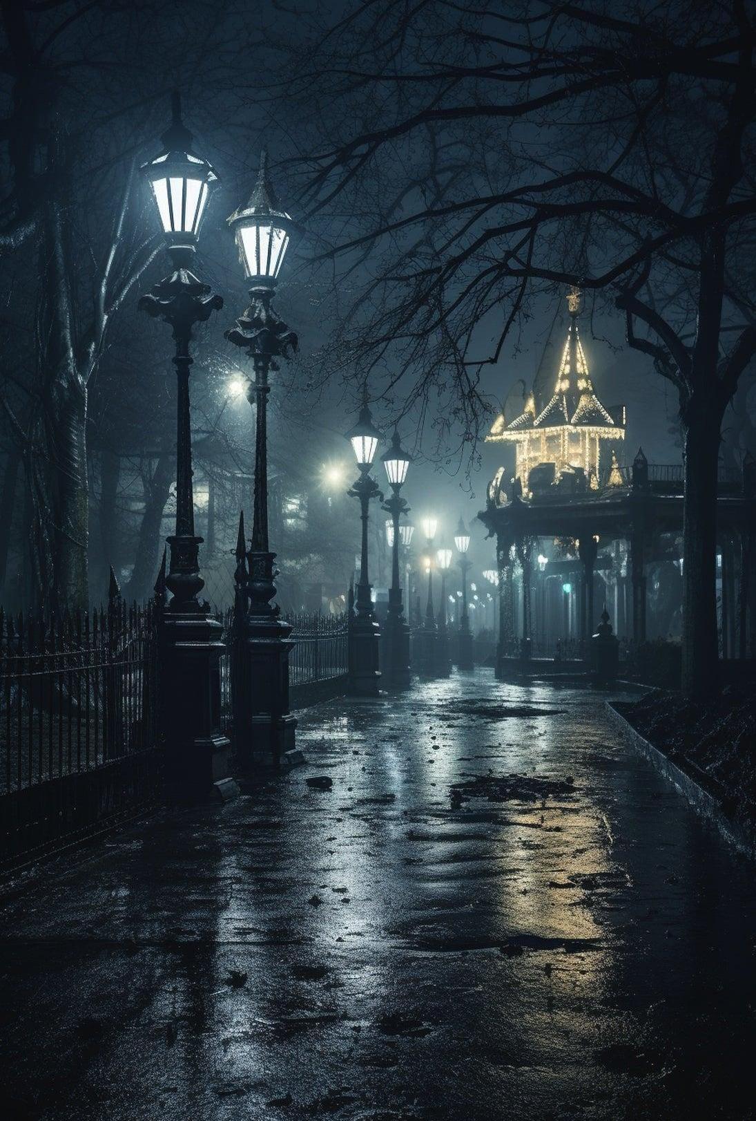 Vintage Nighttime Pavilion Scene Historical Art Poster