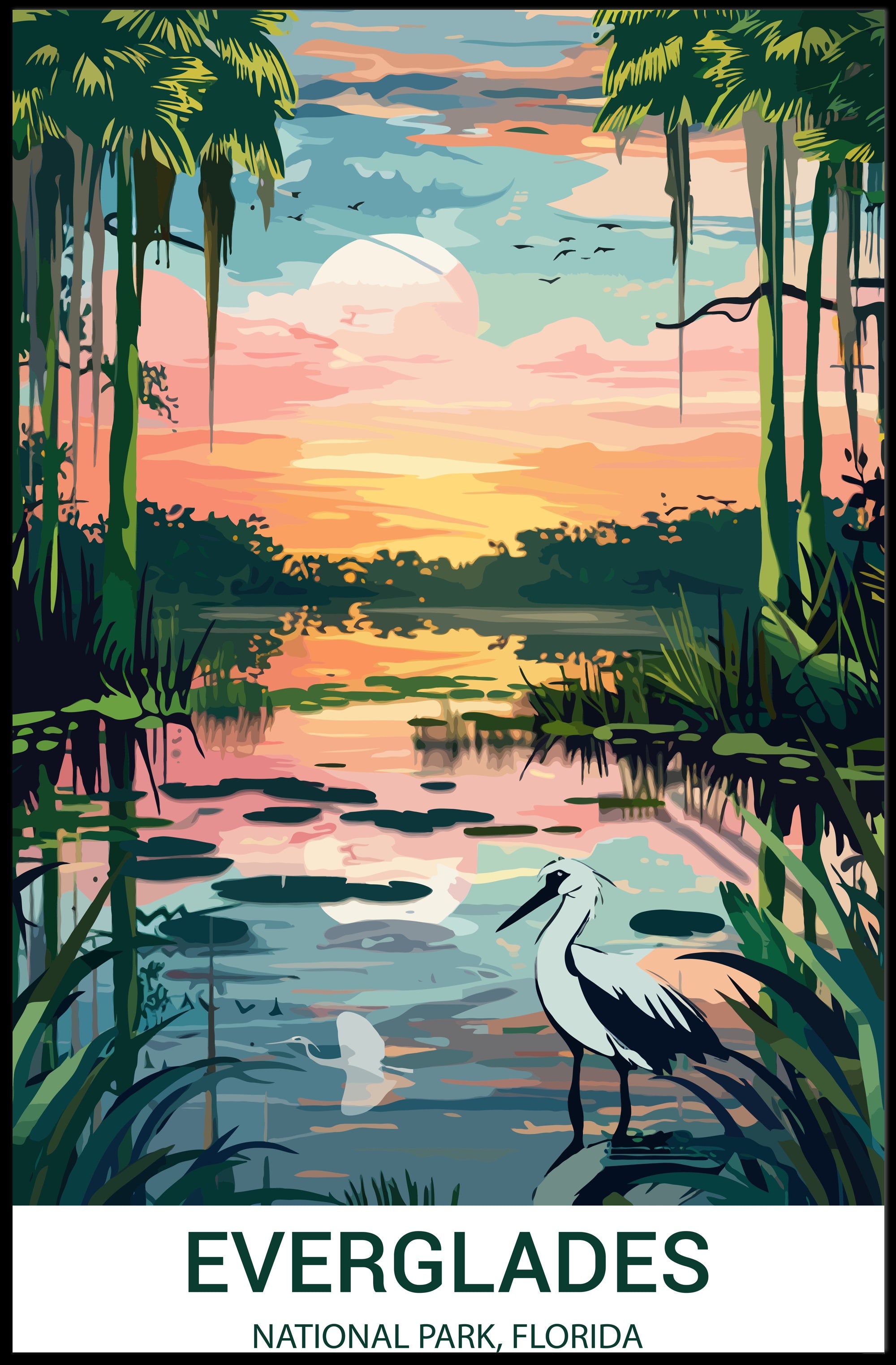 Everglades National Park Vintage Sunset Scenery Poster