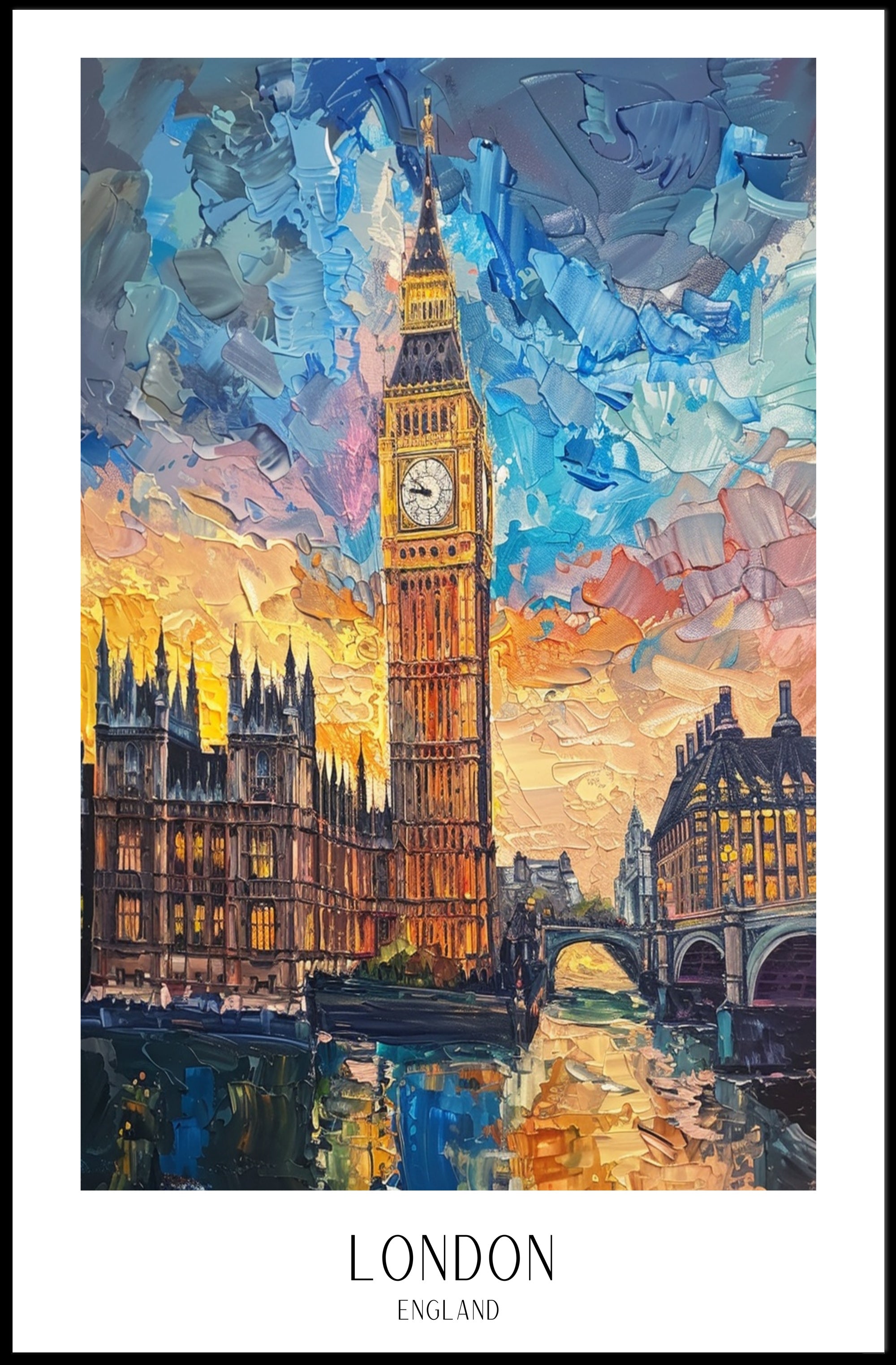 London Sunset Cityscape with Big Ben Urban or Cityscape Poster PosterGoat