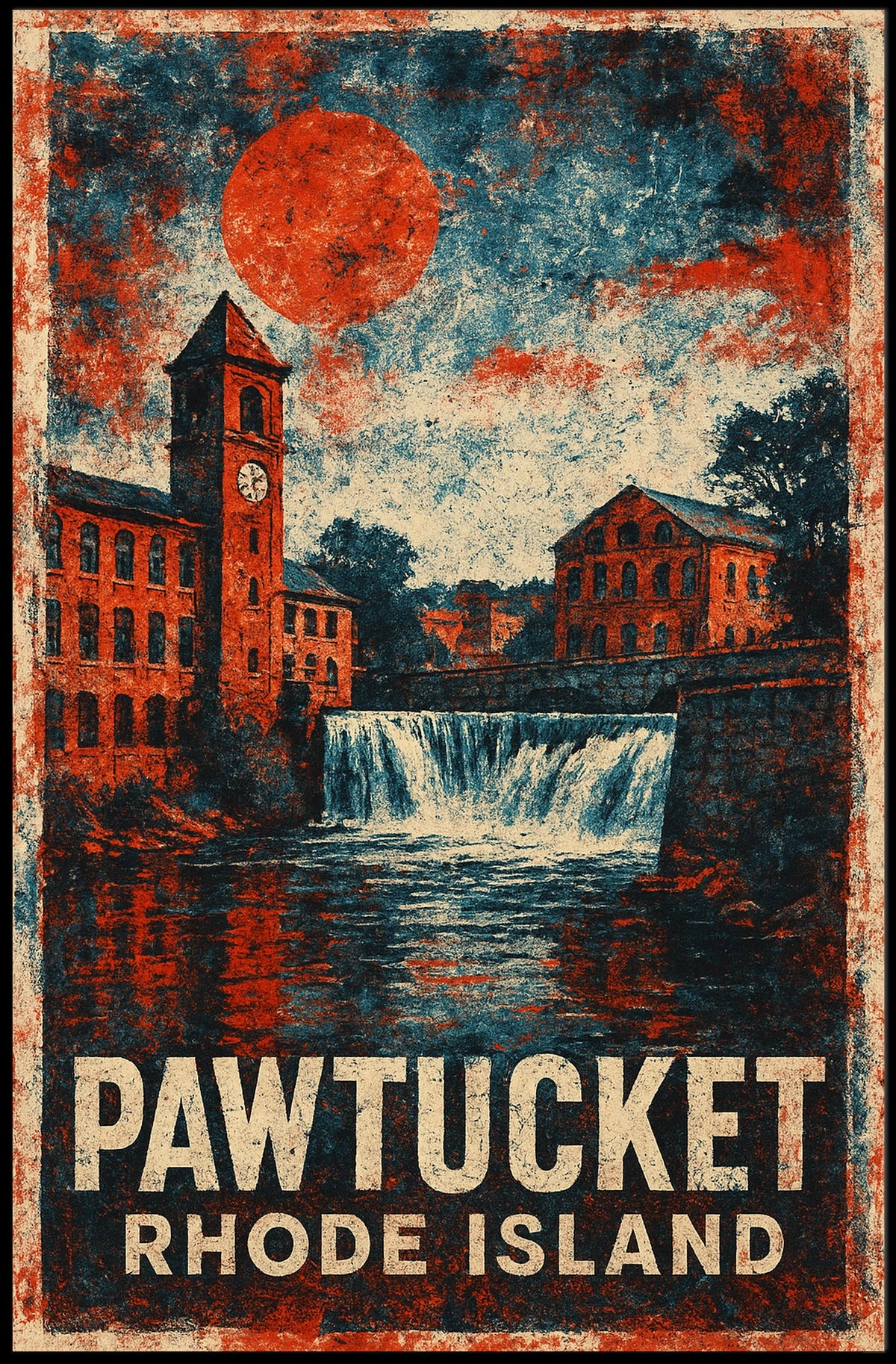 Pawtucket Mill Scene Heritage Retro Lithograph Poster
