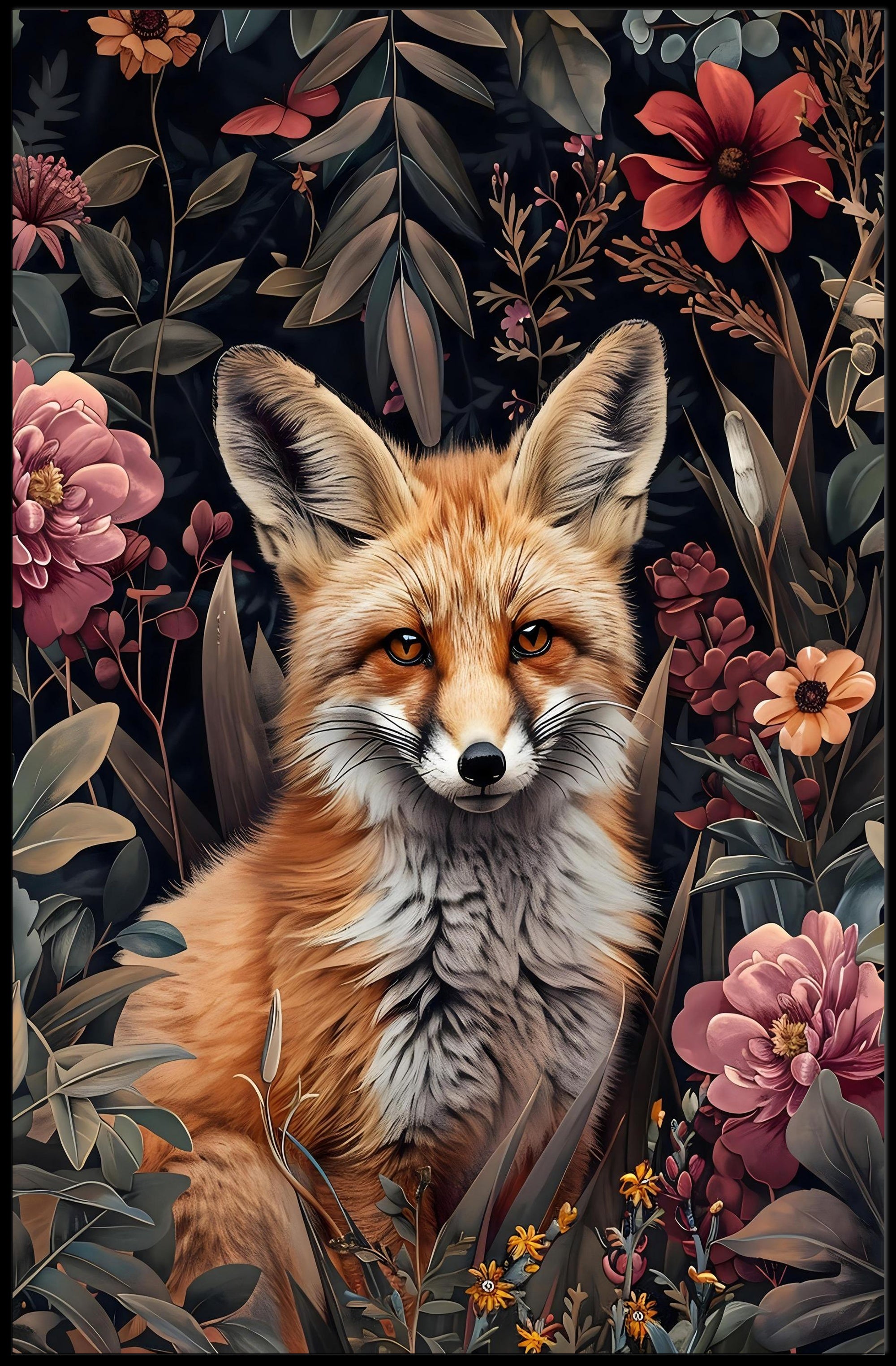 Fox in Floral Wonderland Poster Wall Art
