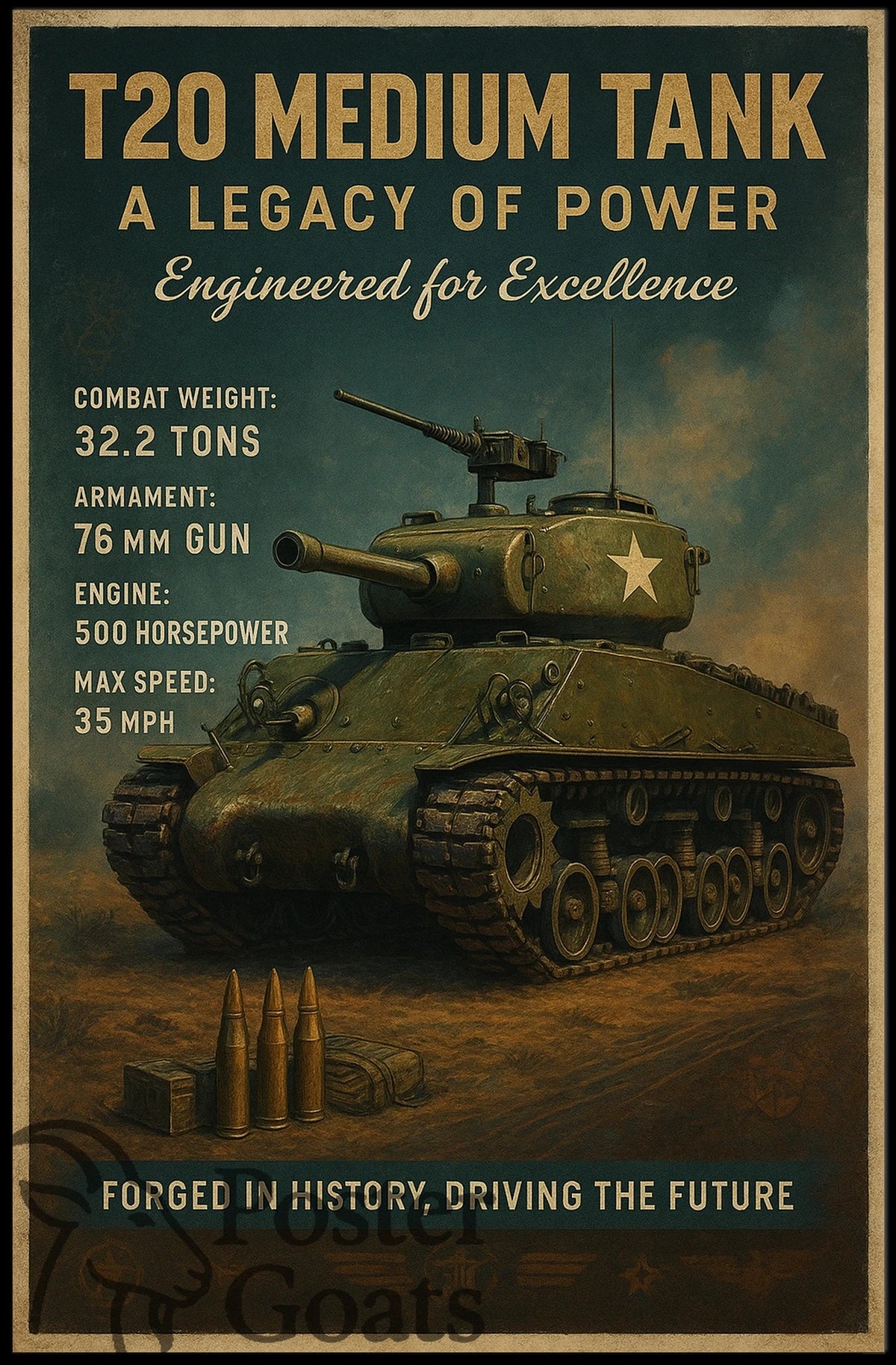 T20 Medium Tank Vintage Military Recruitment Poster
