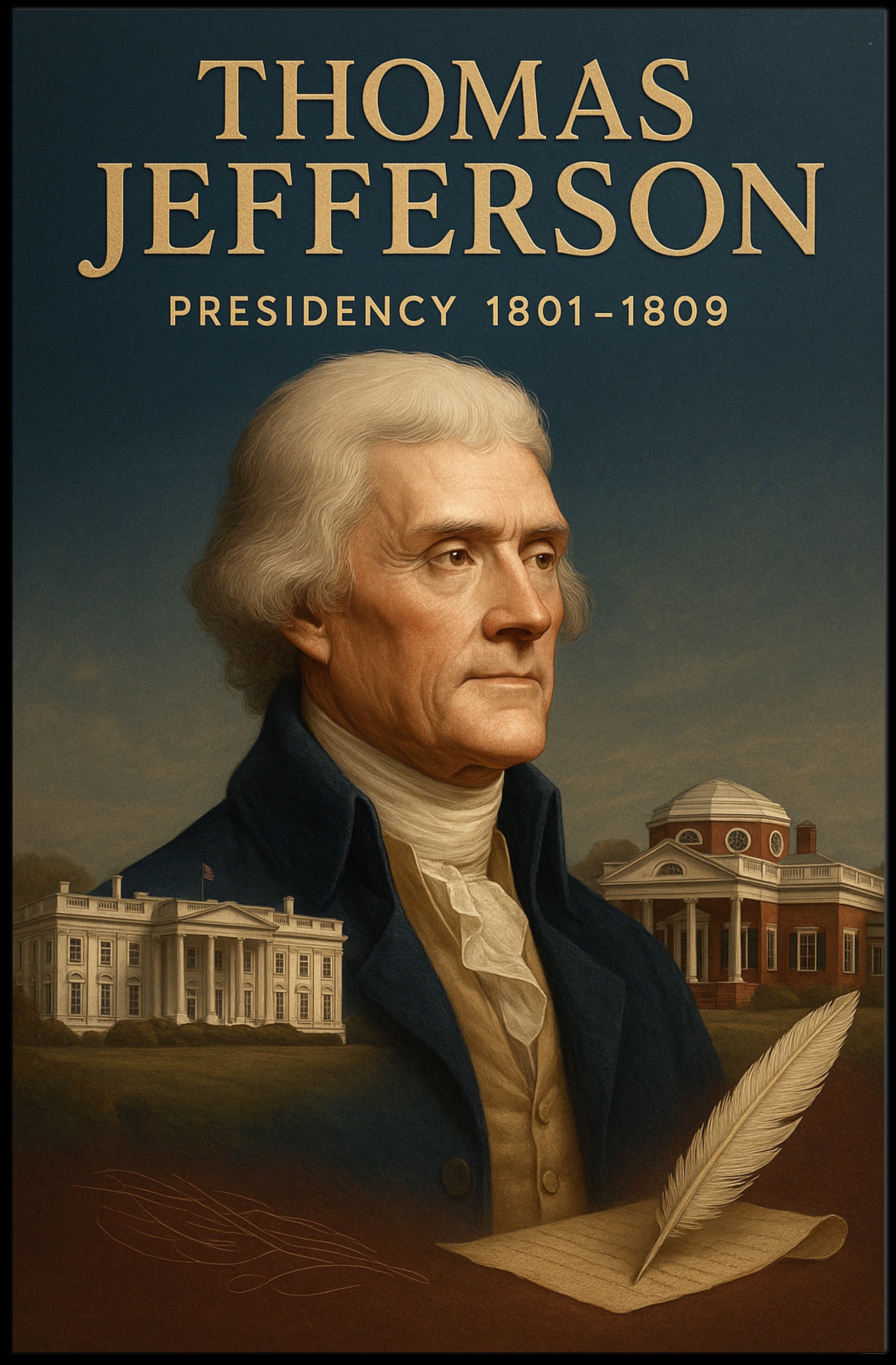 Thomas Jefferson Vintage Presidential Art Print - Historical Poster