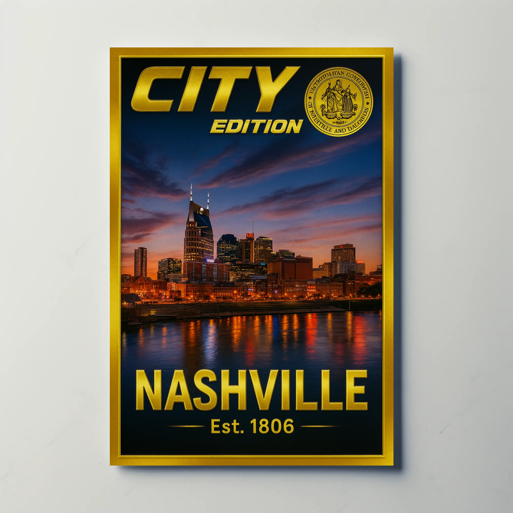 Nashville Skyline Sunset Celebration Travel Poster
