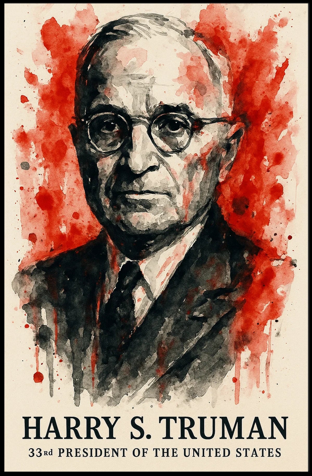 Truman Watercolor Art Historic Presidential Poster