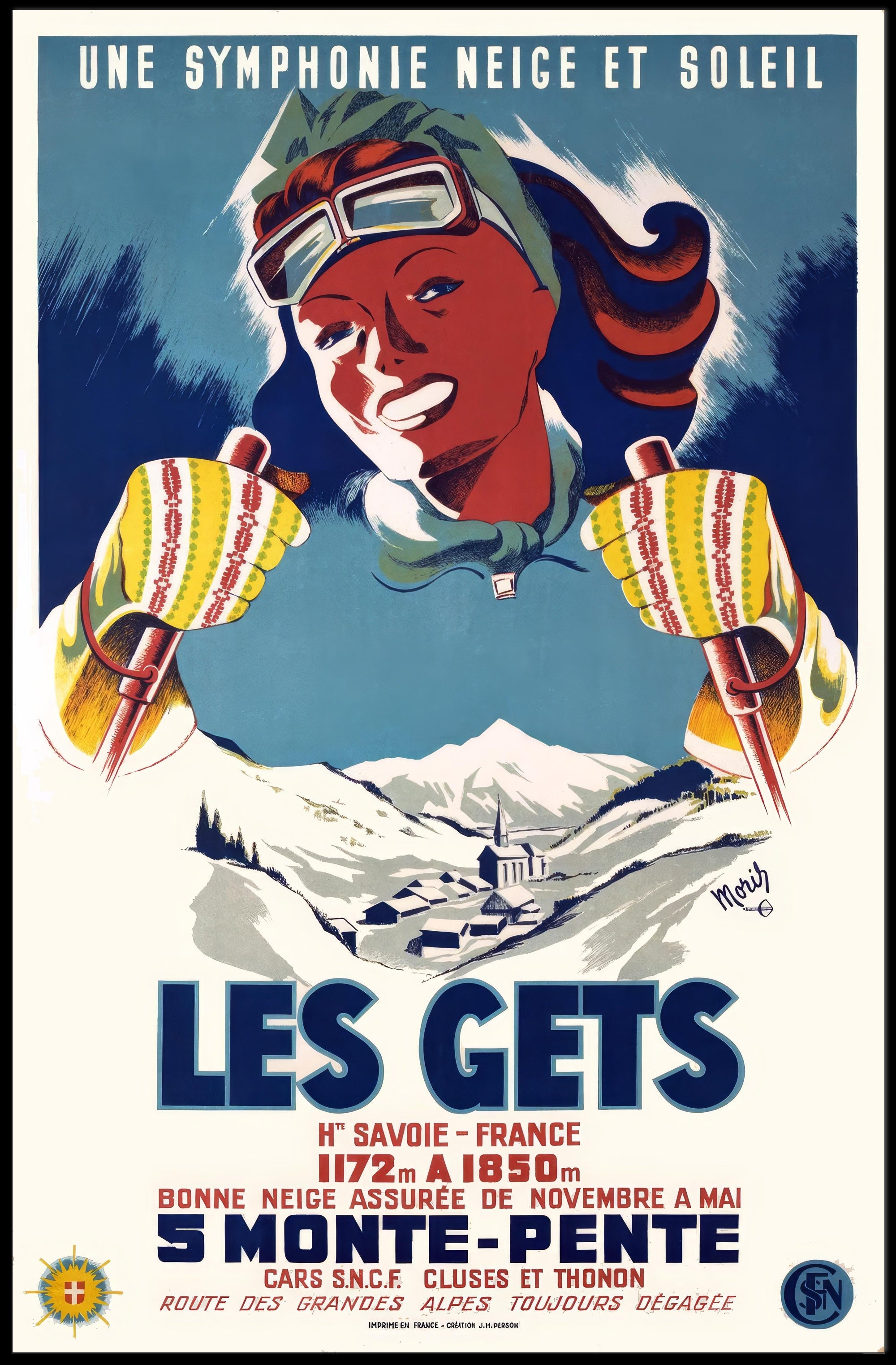 Les Gets Retro Skiing Travel Poster PosterGoat