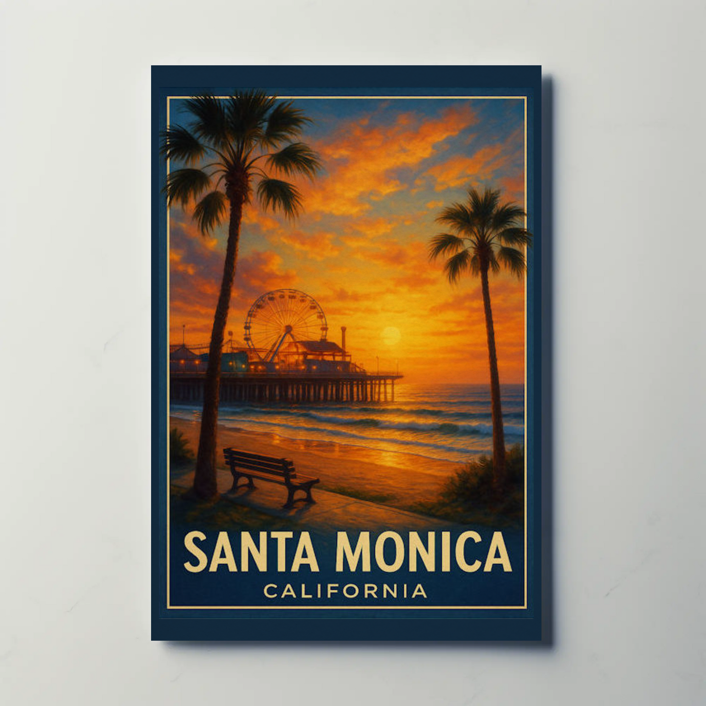 Santa Monica California Pier Ferris Sunset Beach Poster Poster