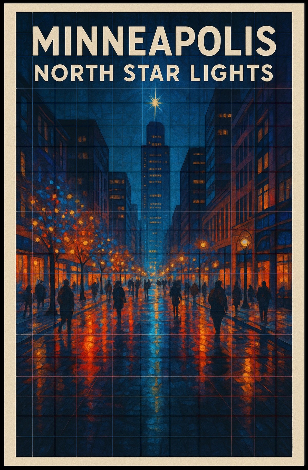 MinneapolisNorthStarSkyline NightCityPhotography CityLightsPortrait UrbanNightScape Poster