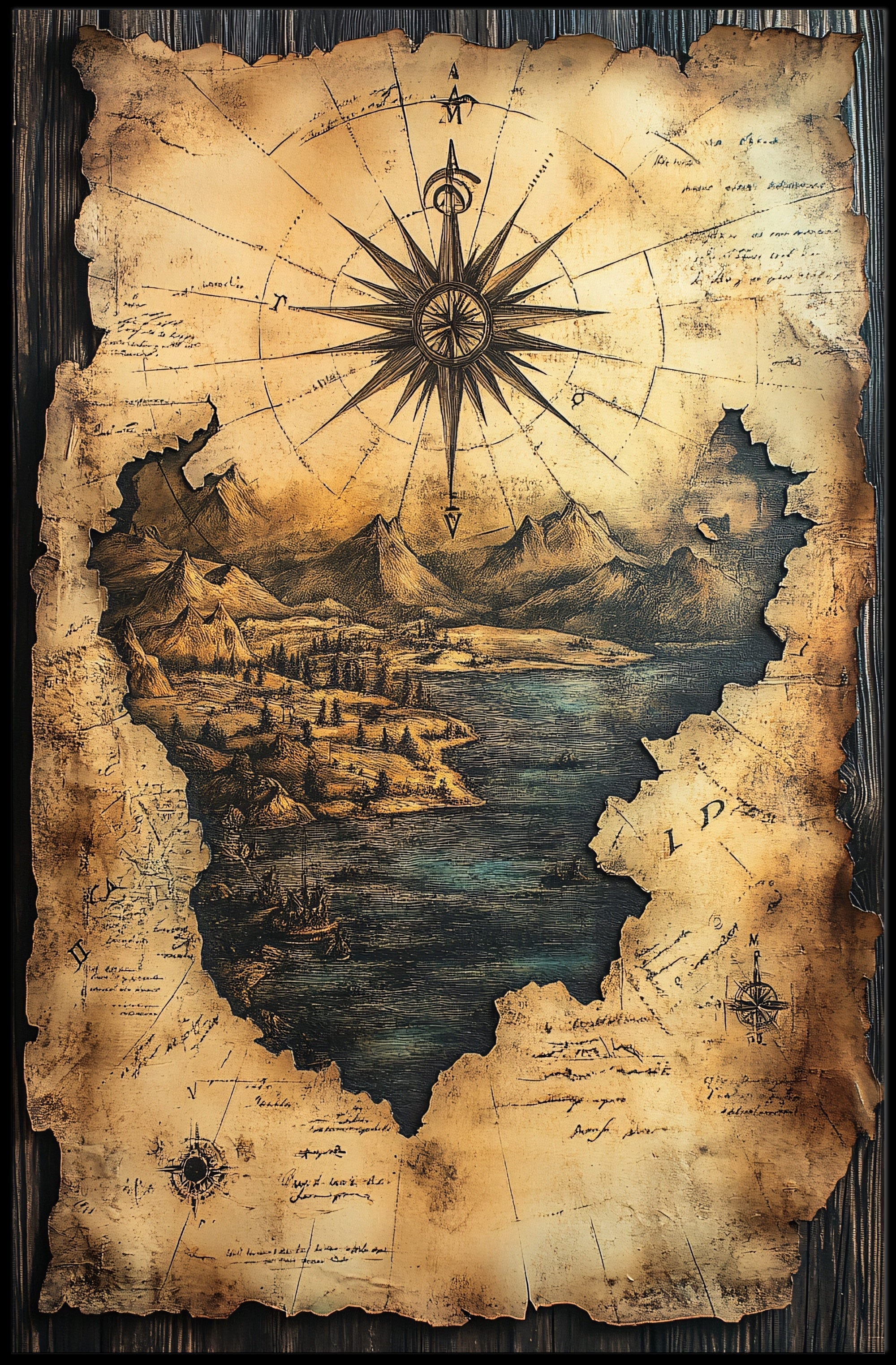 Vintage Explorer's Map with Compass Rose Fantasy or Mythology Poster